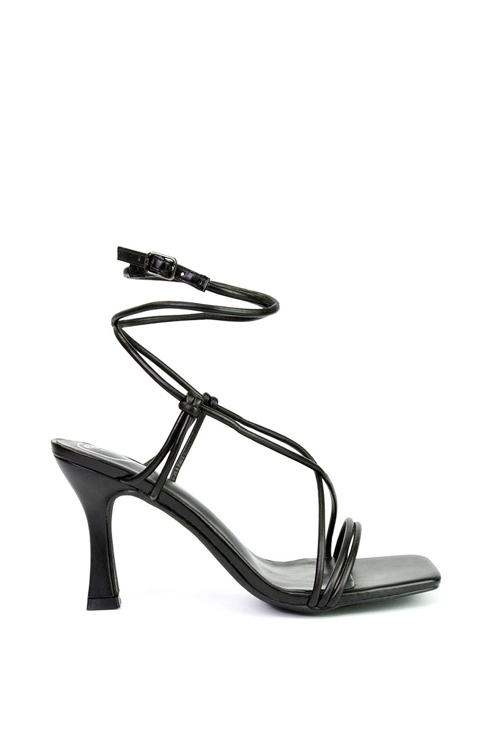 'Carys' Buckle Lace Up Strappy Stiletto Square Toe Mid High Heel Sandals