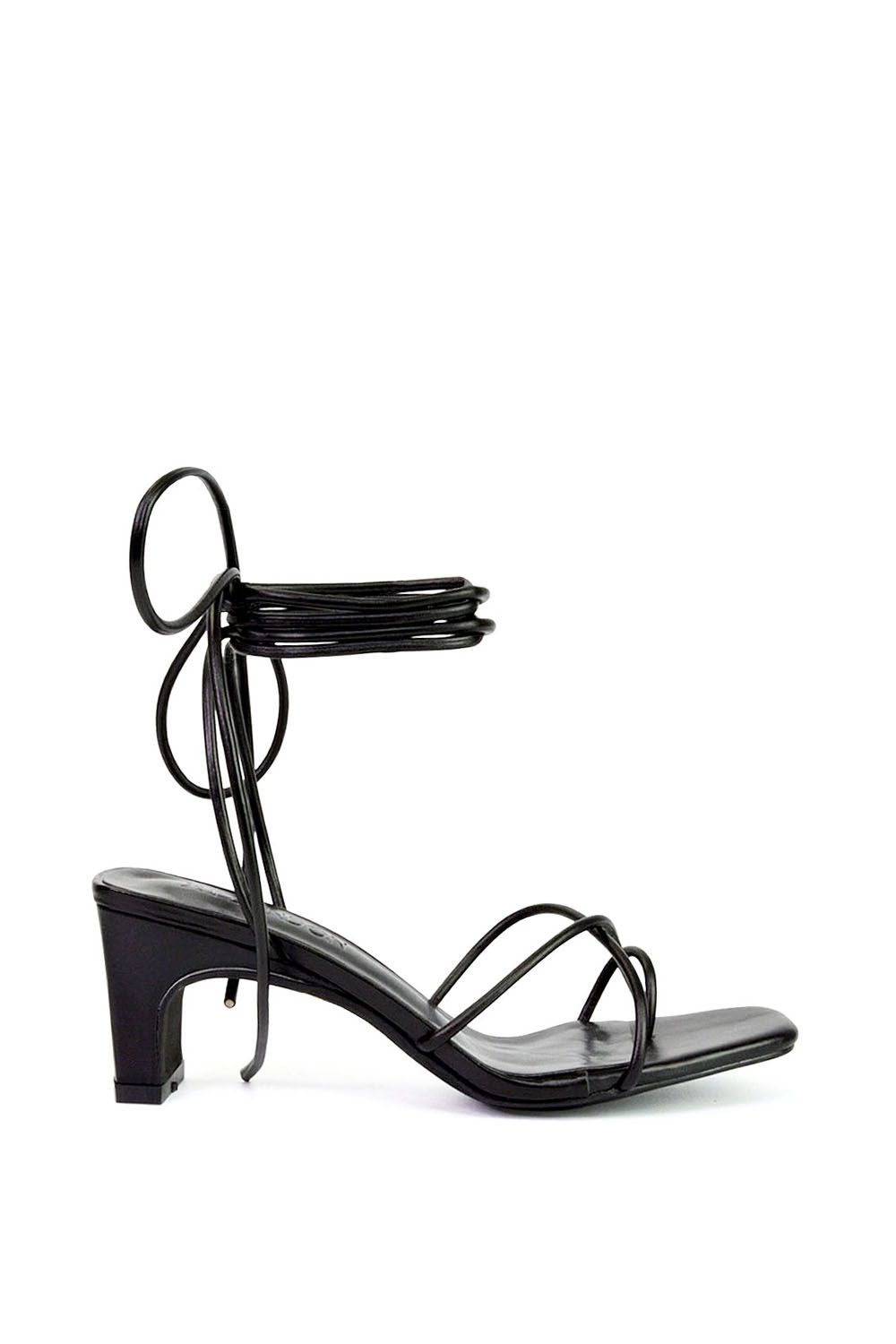 'Atlas' Lace Up Strappy Thin Mid Block Heel Square Toe Sandals