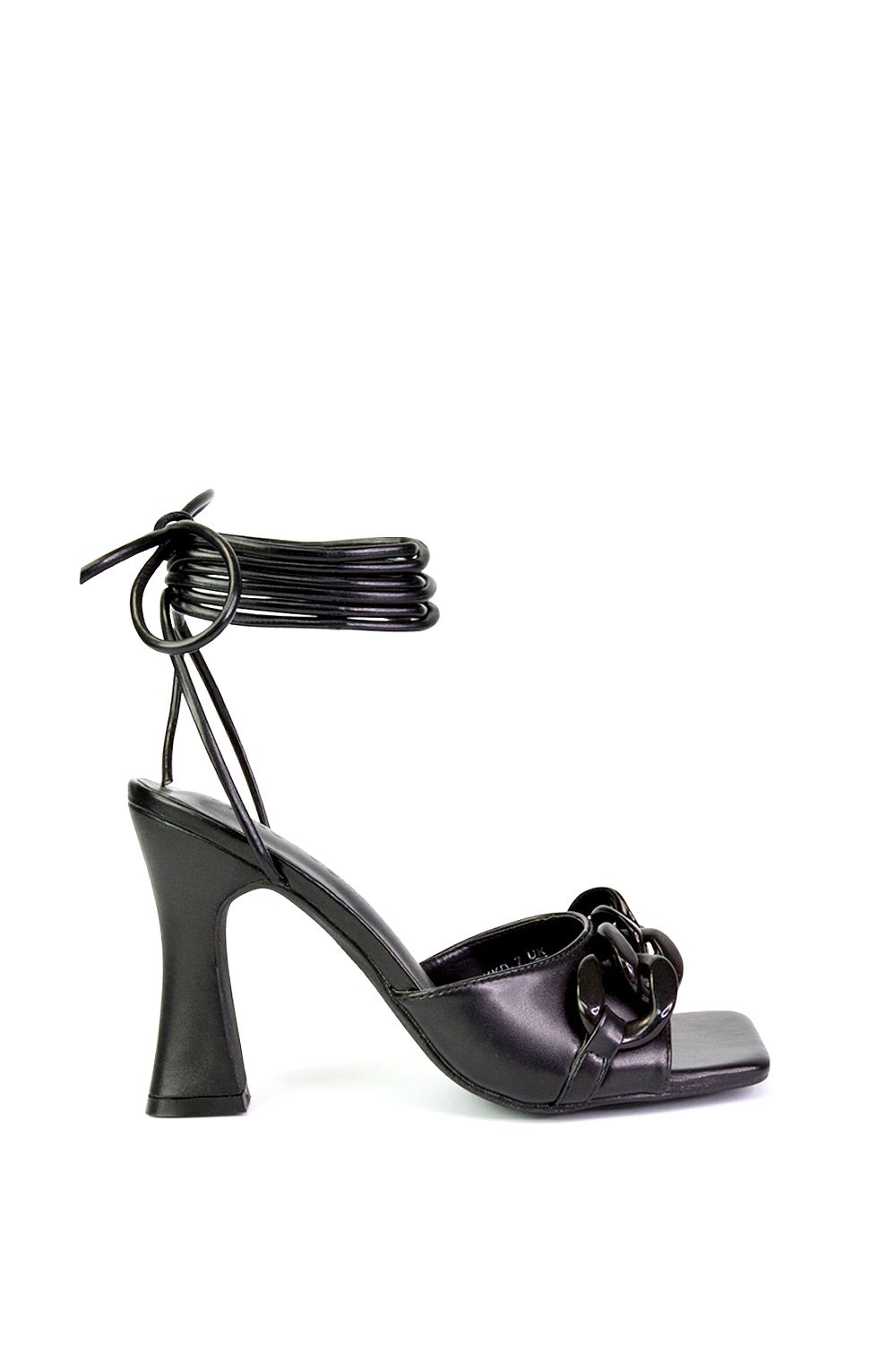 'Rhegan' Lace Up Chain Detail Square Toe Block High Heel Sandals
