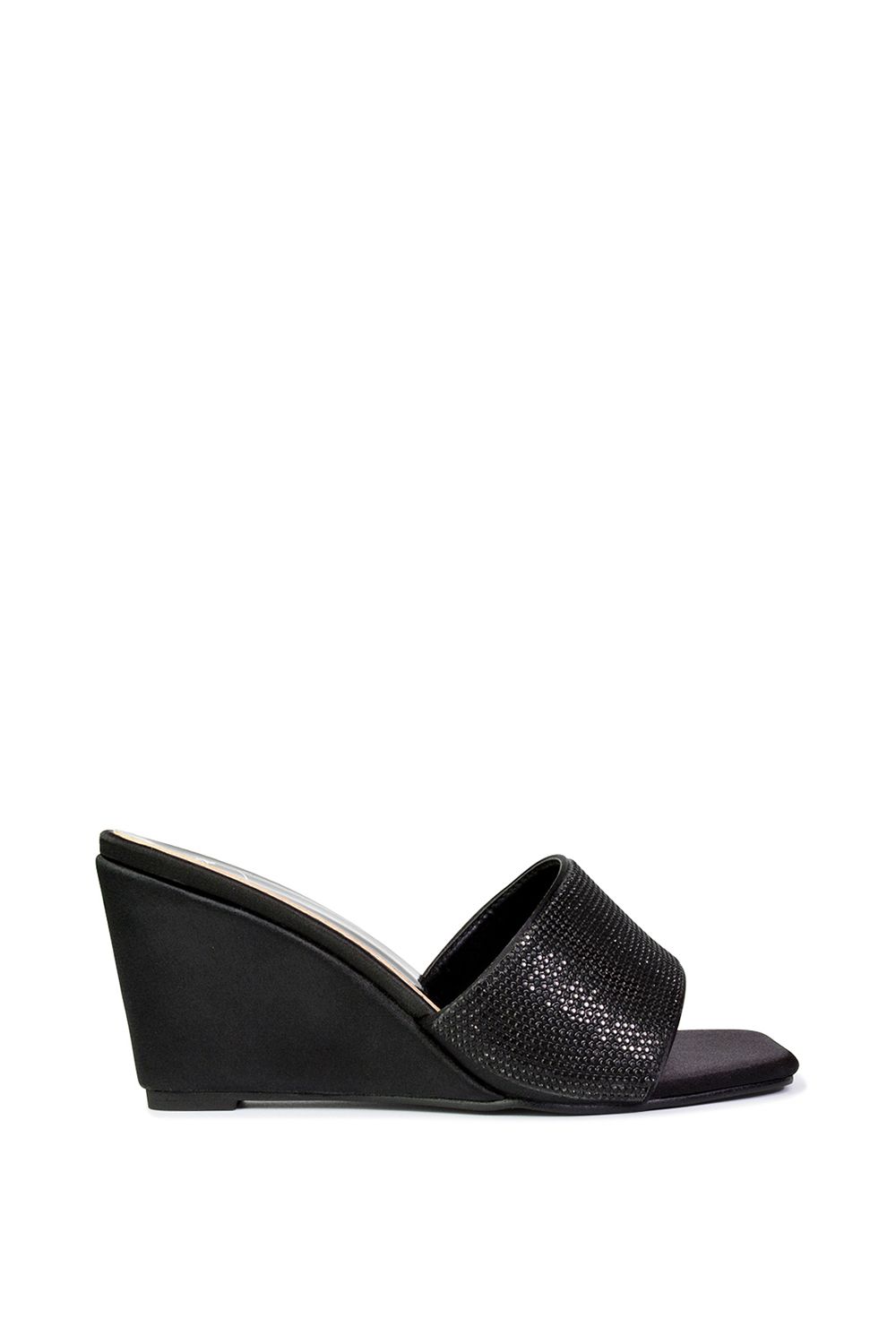 'Eliza' Slip On Mule Diamante Sandal Wedge Heels With Square Toe