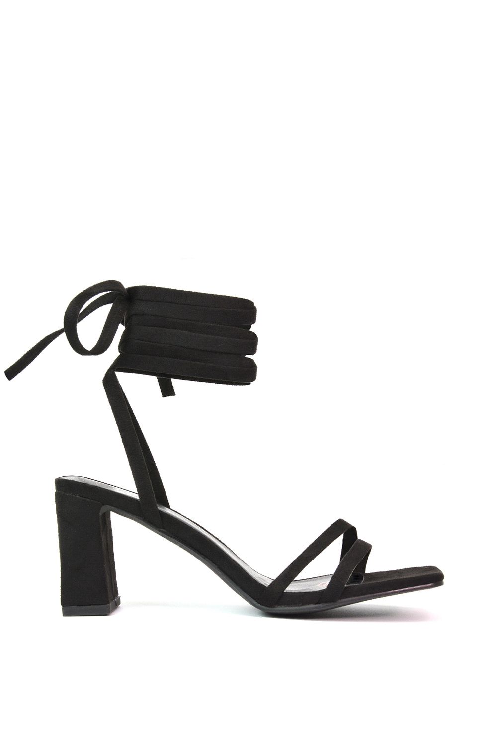 'Tanyel' Strappy Lace up Faux Suede Mid Block Heel Sandals
