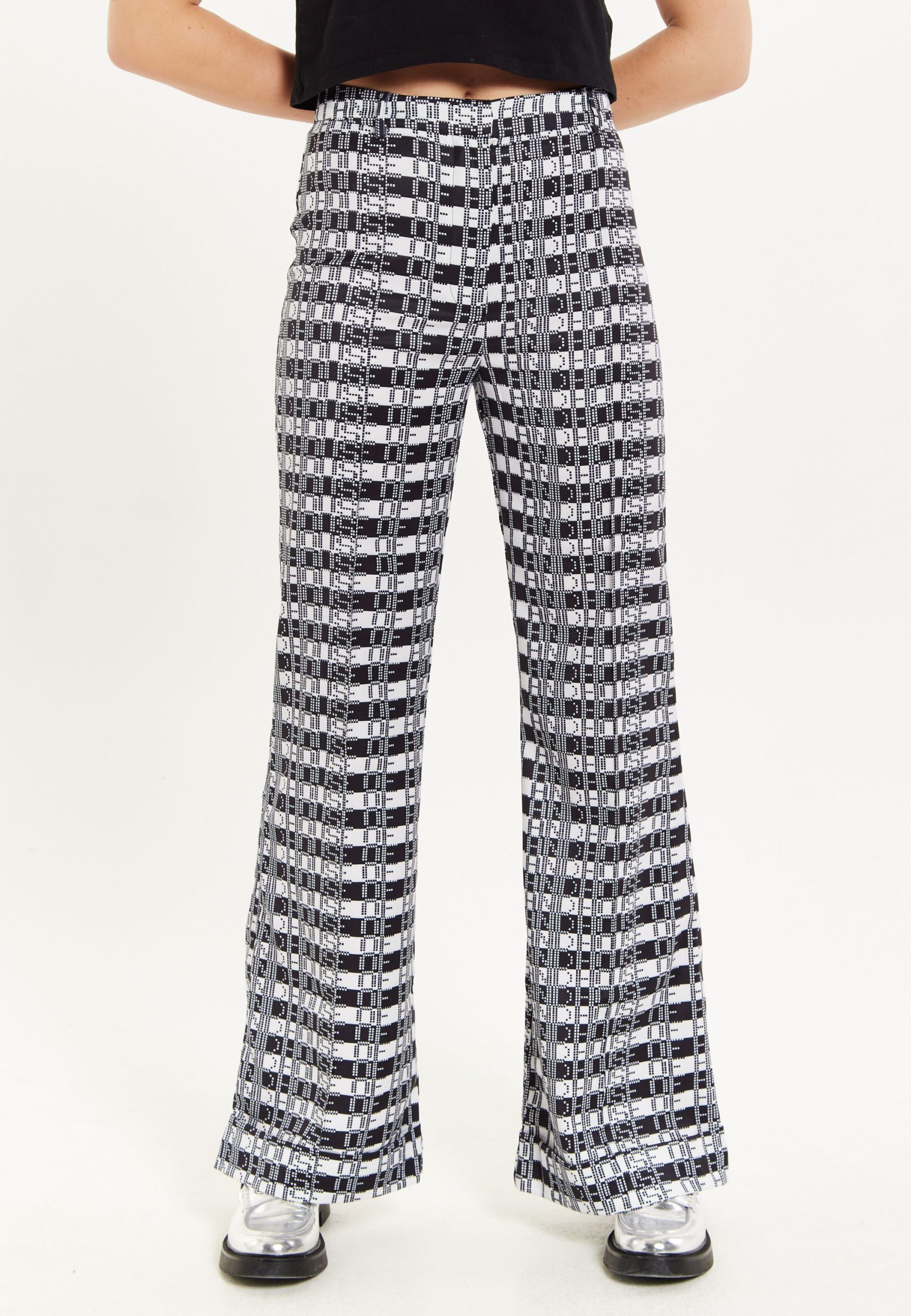 Striped and Logo Printed Trousers in Black and White