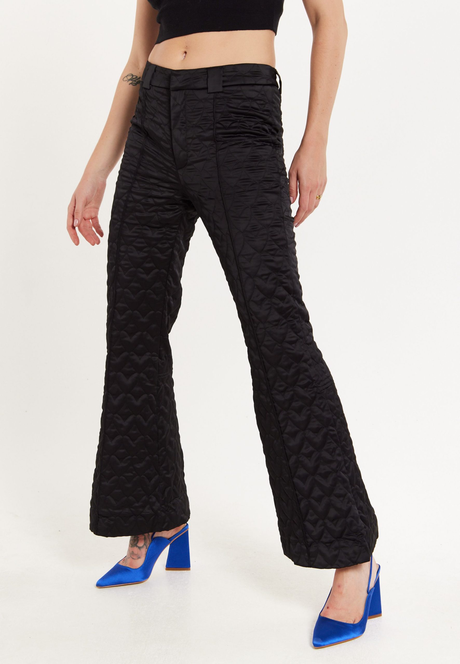 Heart Quilted Trousers in Black