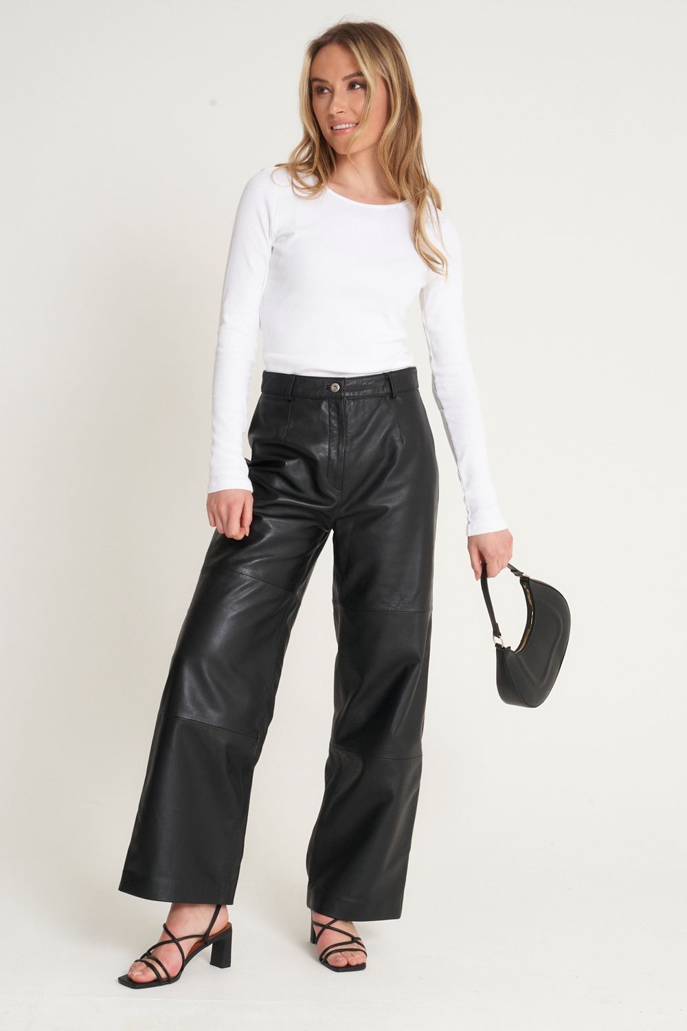 Wide Leg Real Leather Trousers
