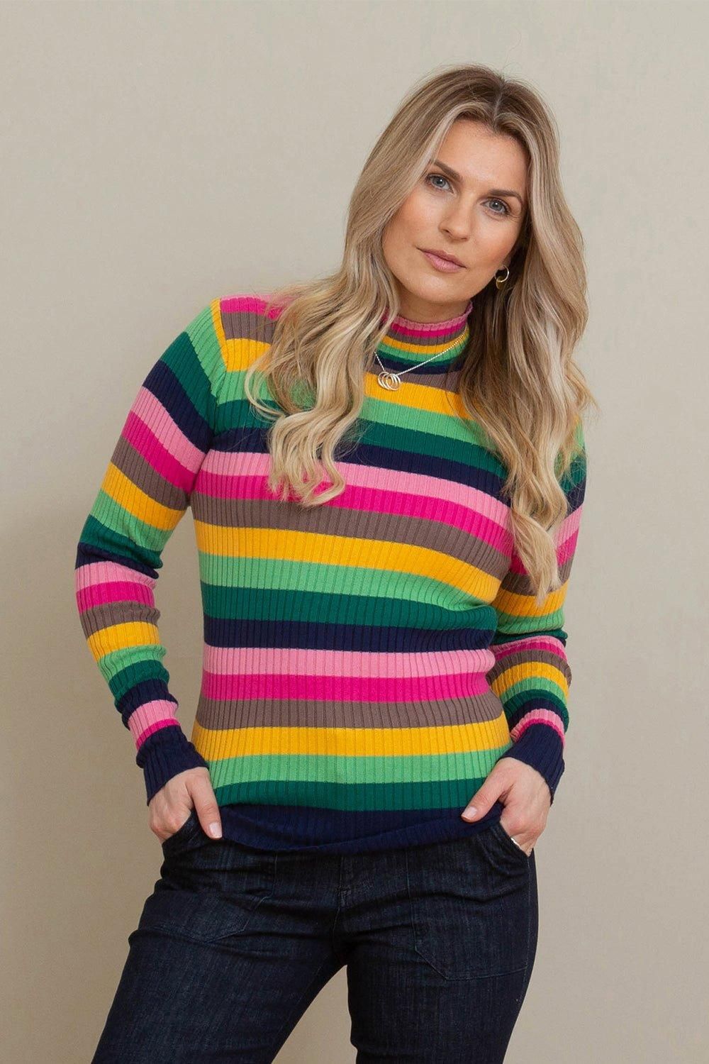 Trigon Turtle Neck Knit Top Rainbow