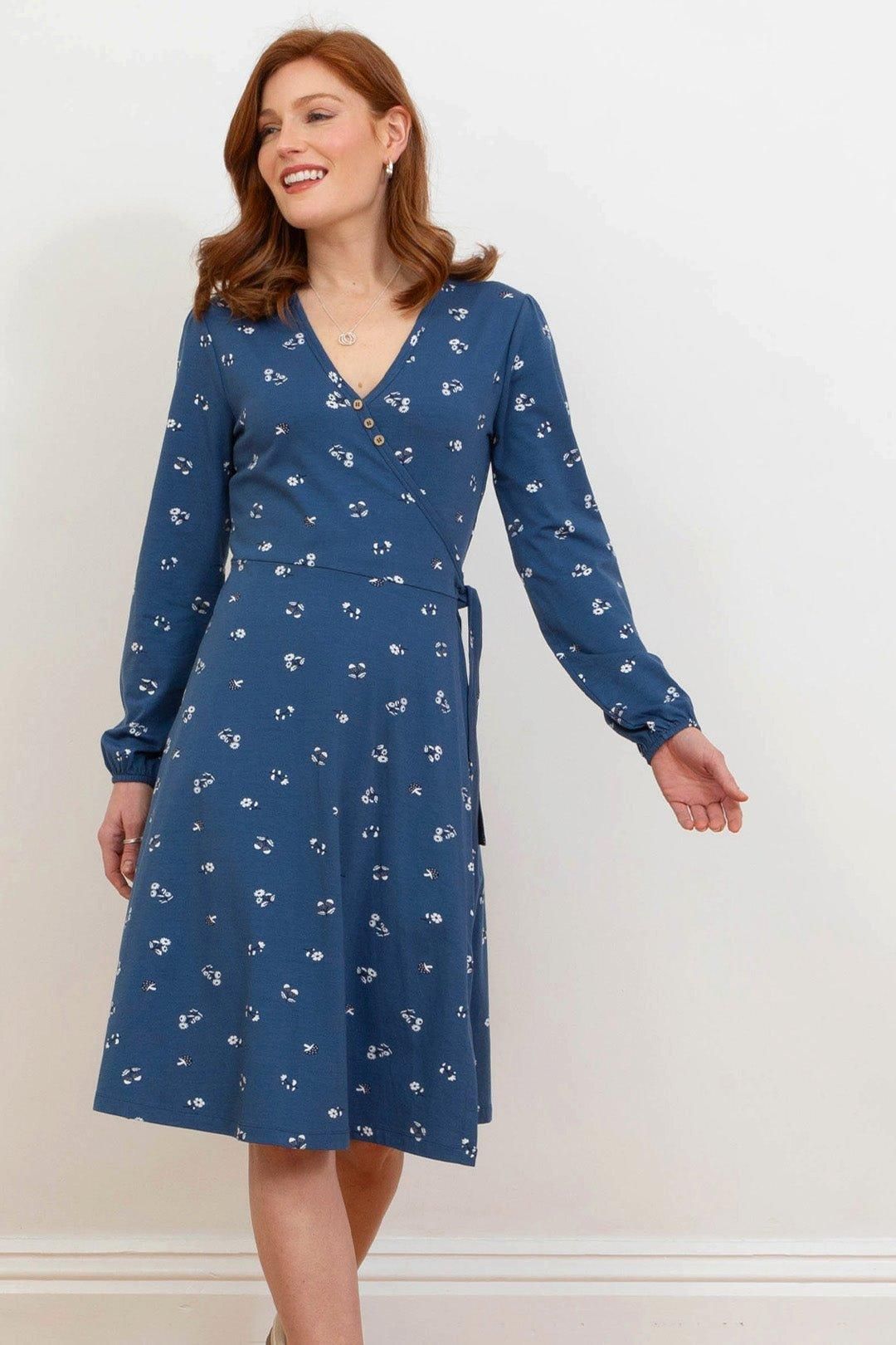 Highcliffe Organic Cotton Jersey Wrap Dress Forage Floral
