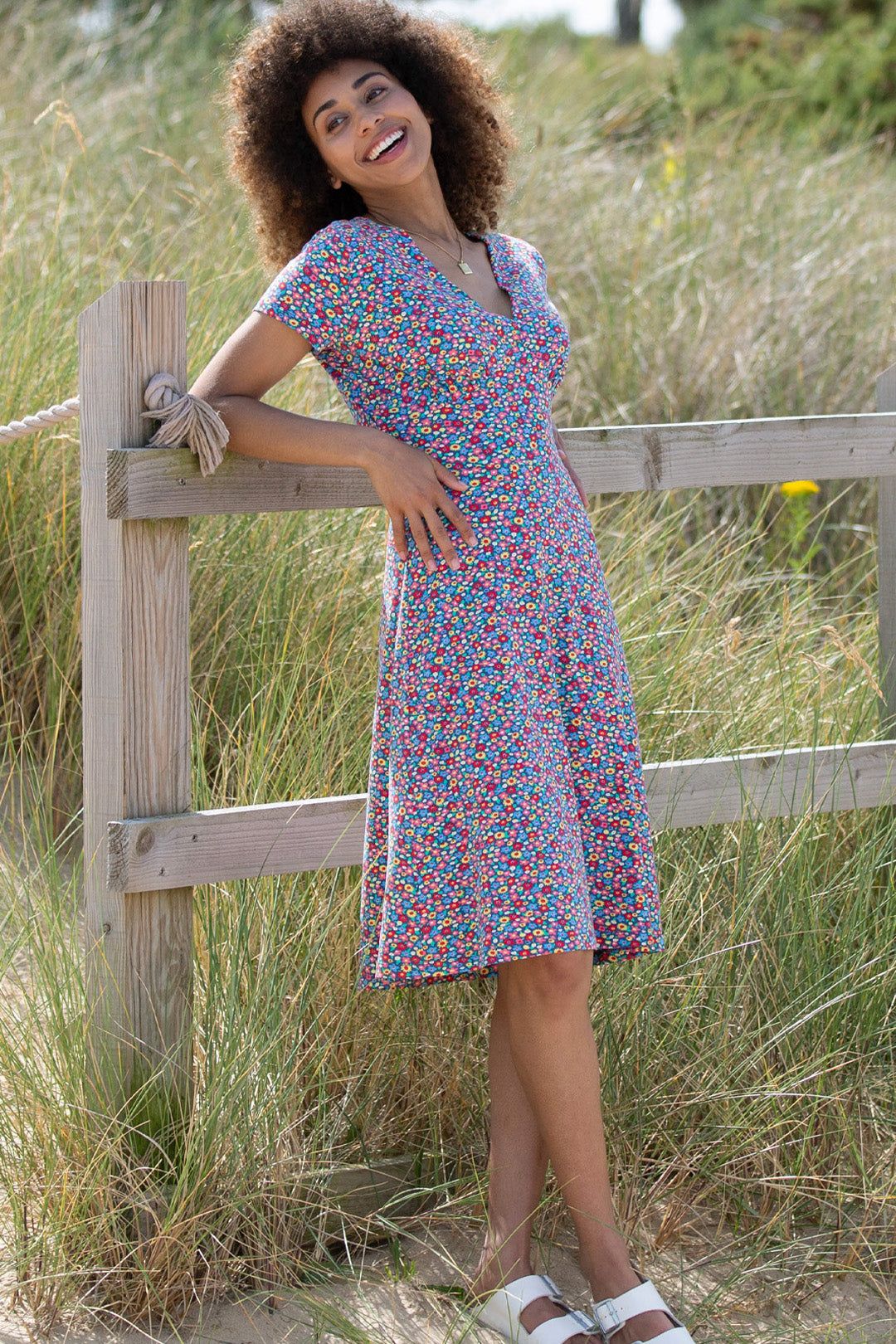 Cheselbourne Organic Cotton Jersey Dress Meadow Ditsy