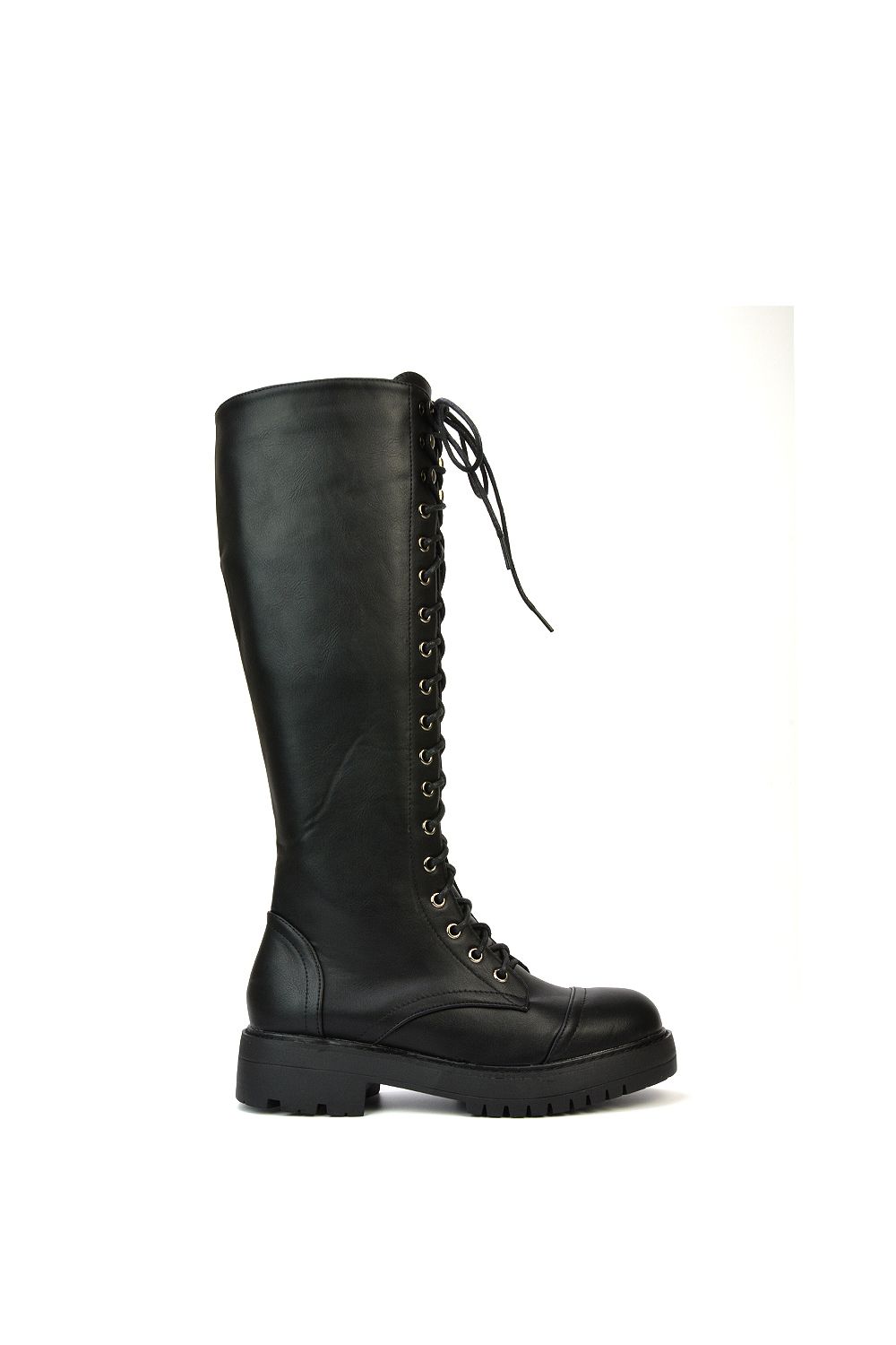 'Peri' Lace Up Combat Knee High Biker Boots