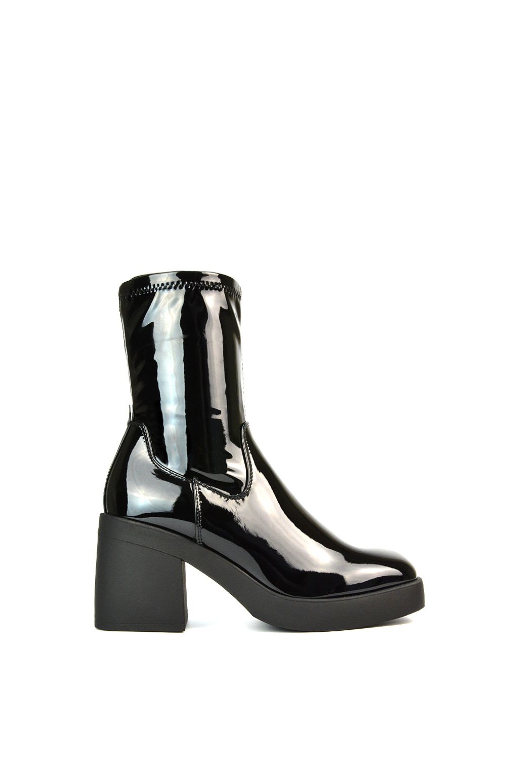 'Sasha' Pull On Block High Heel Platform Sock Stretch Ankle Boots