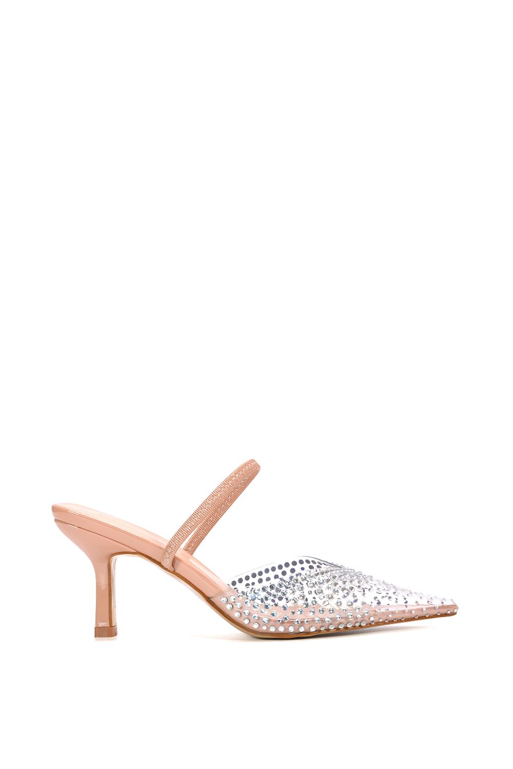 'Tia' Clear Perspex Diamante Stiletto Heel Slingback Court Shoes