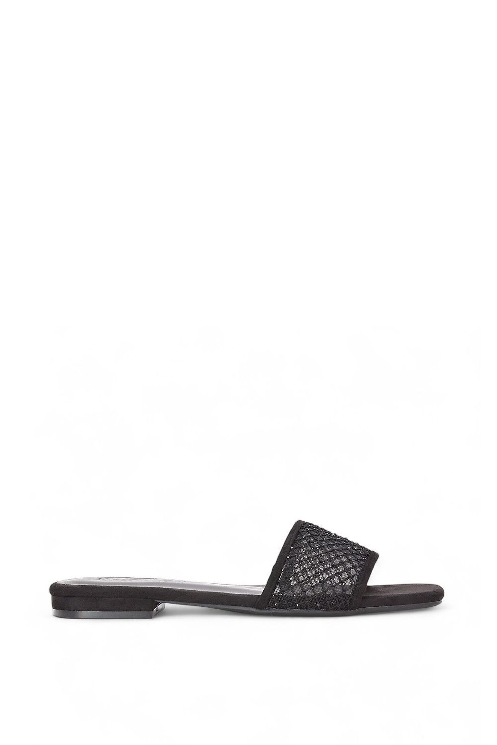 'Gabrielle' Flat Slip On Open Toe Diamante Slider Mule Sandals
