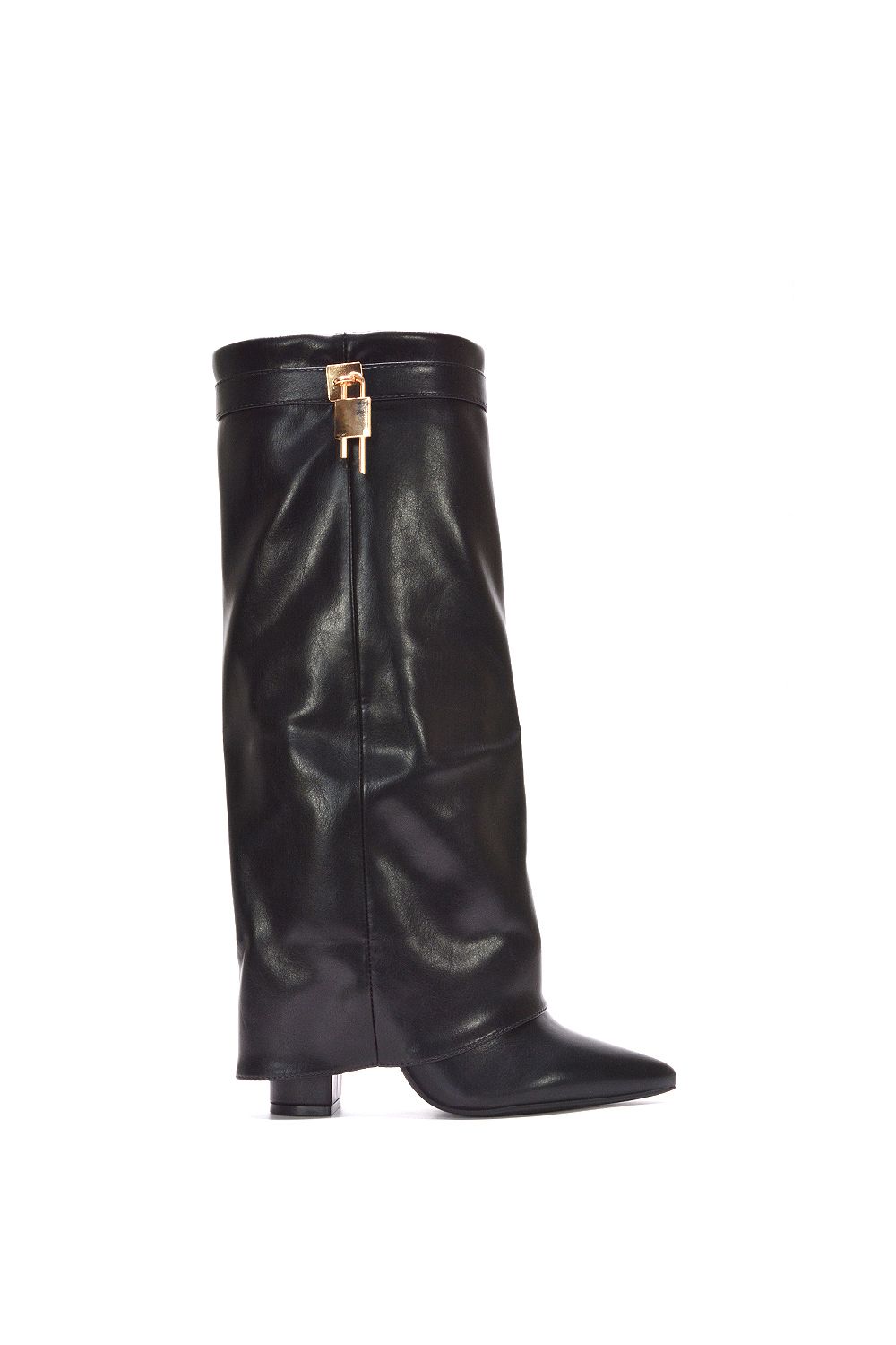 'Holly' Knee High Fold Over Pointed Toe High Heel Boots