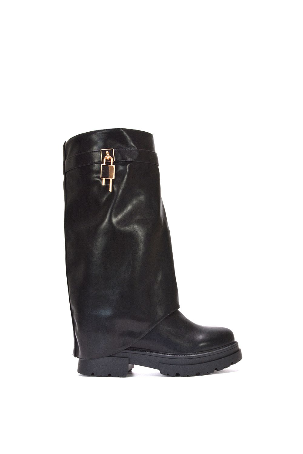 'Savannah' Chunky Low Heel Fold Over Knee High Biker Boots