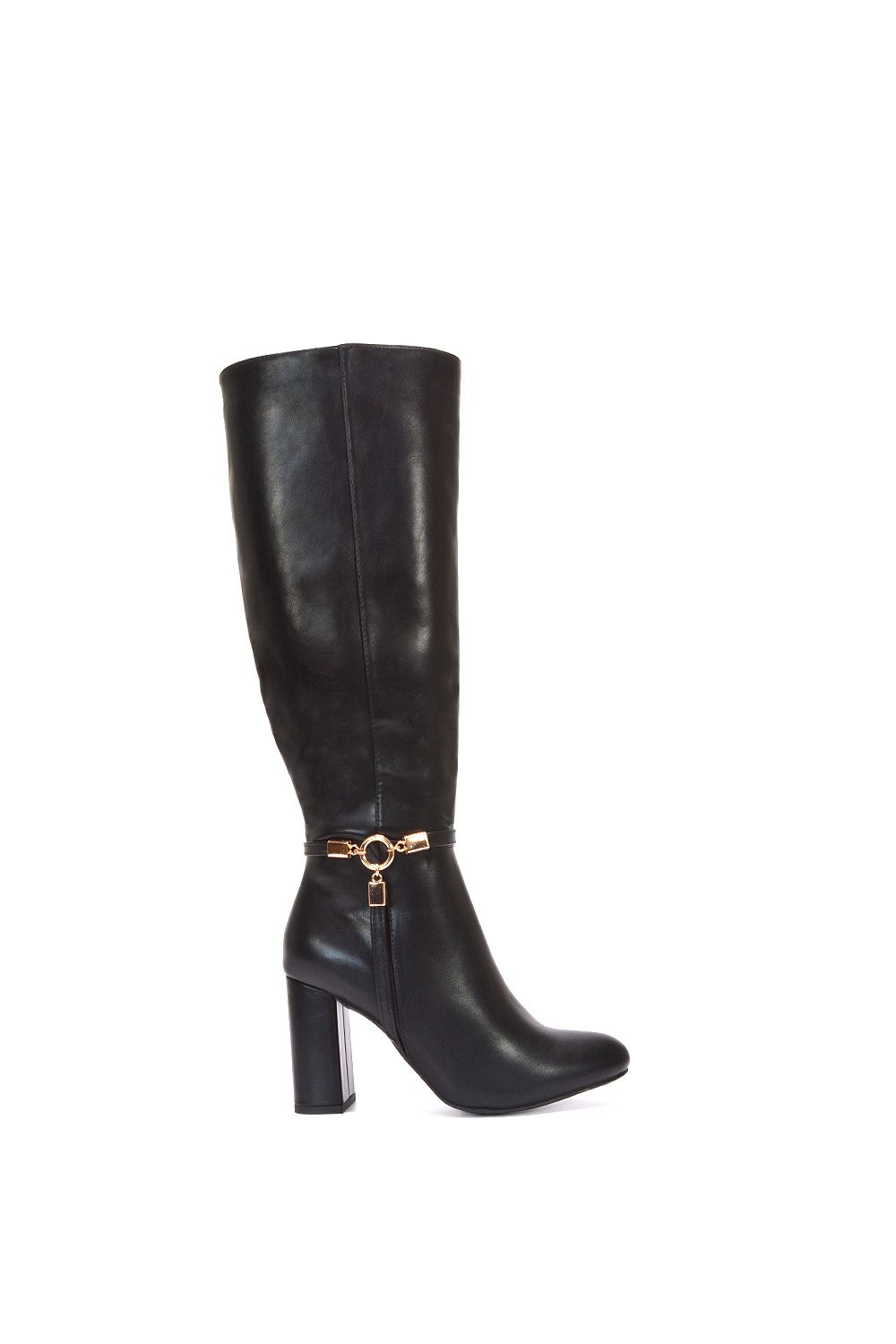 'Ebony' Block High Heel Wide Calf Knee High Booties