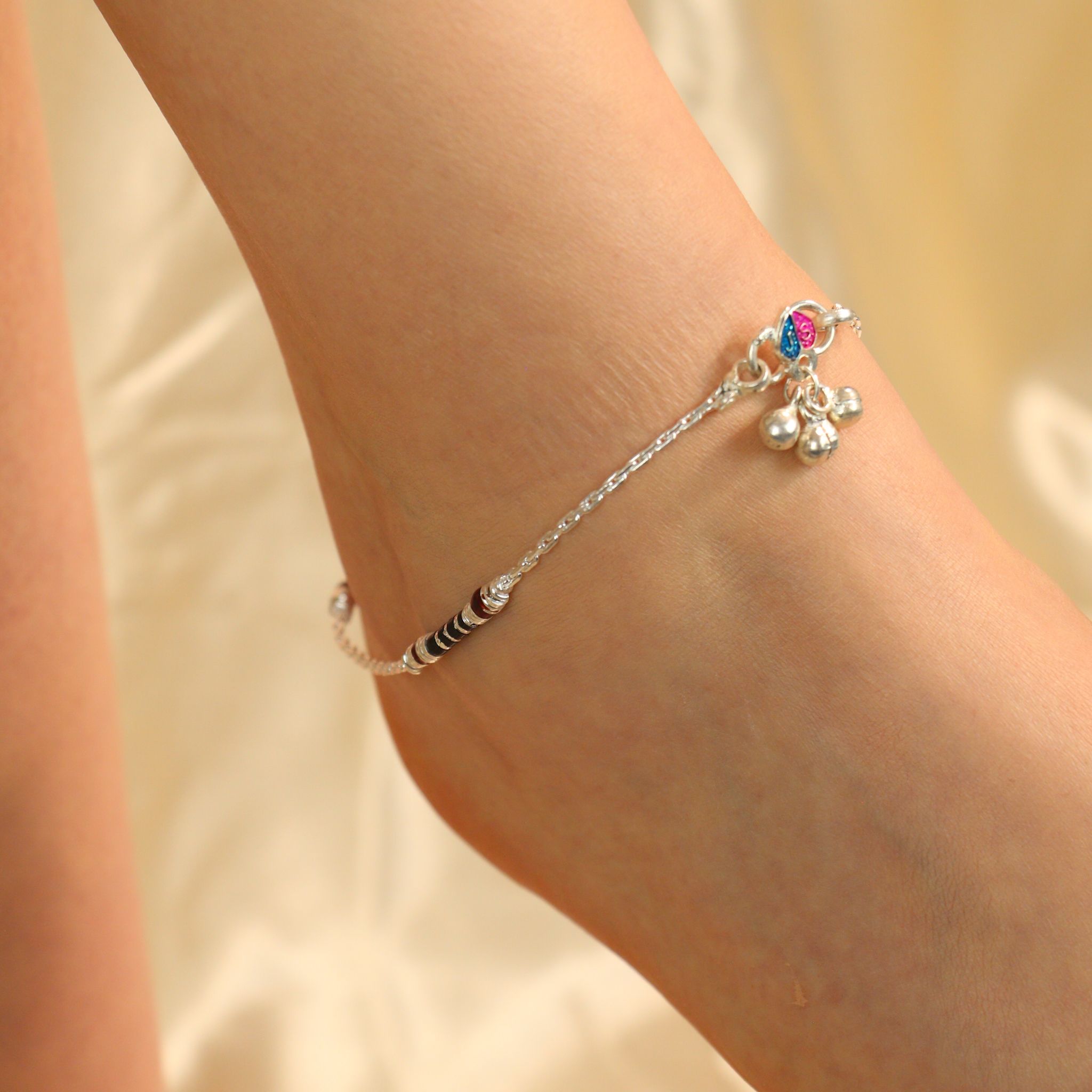 Black Red Enamel Pipe Silver Plated Asian Indian Payal Anklet