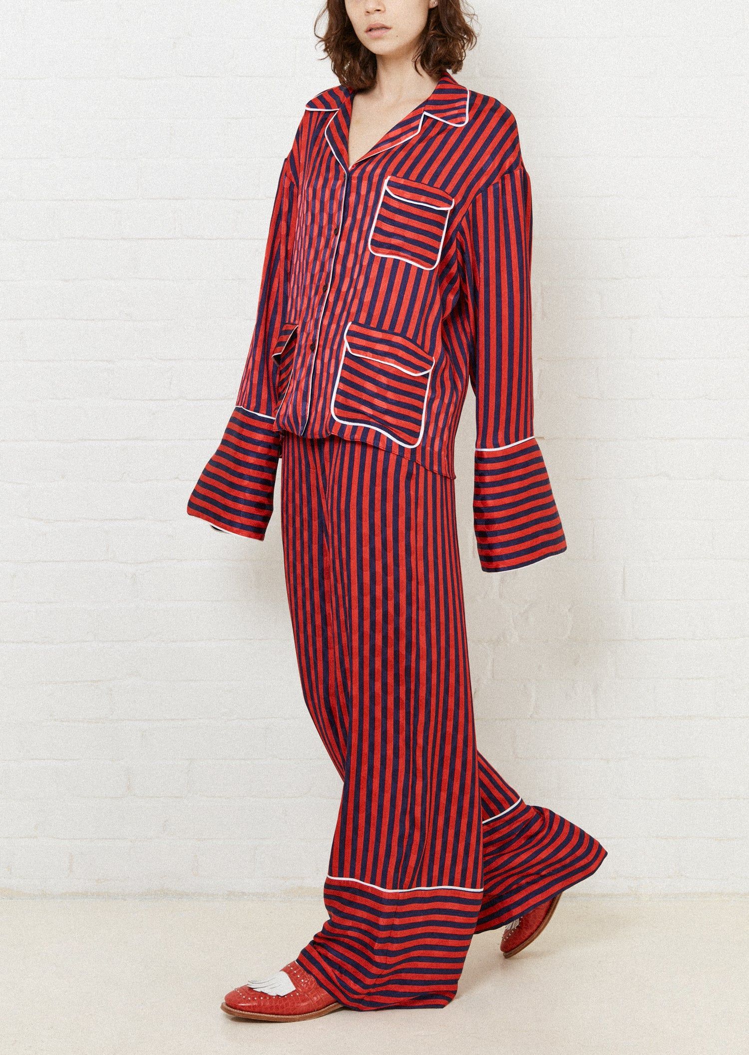 Red&Navy Oversized Stripe Pyjama Shirt