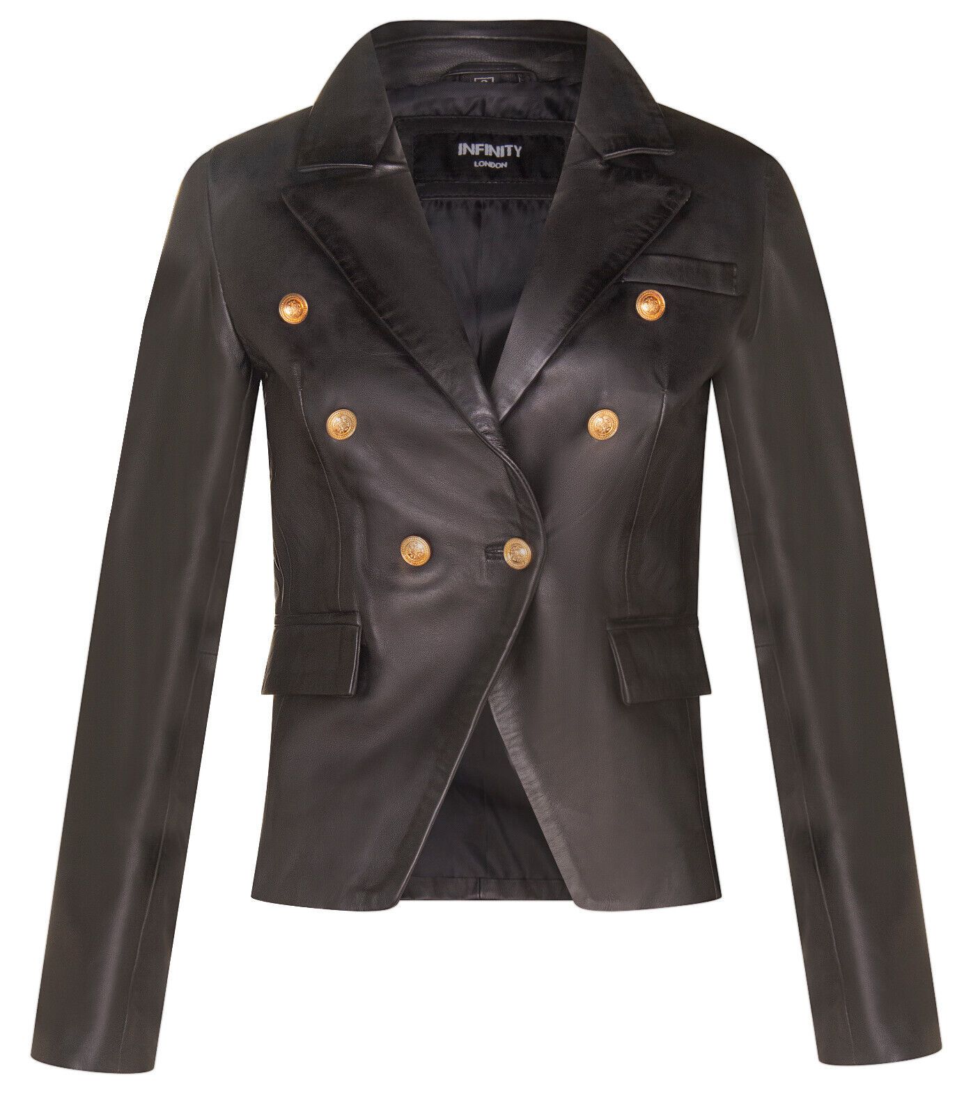 Classic Leather Military Blazer Jacket-Newent