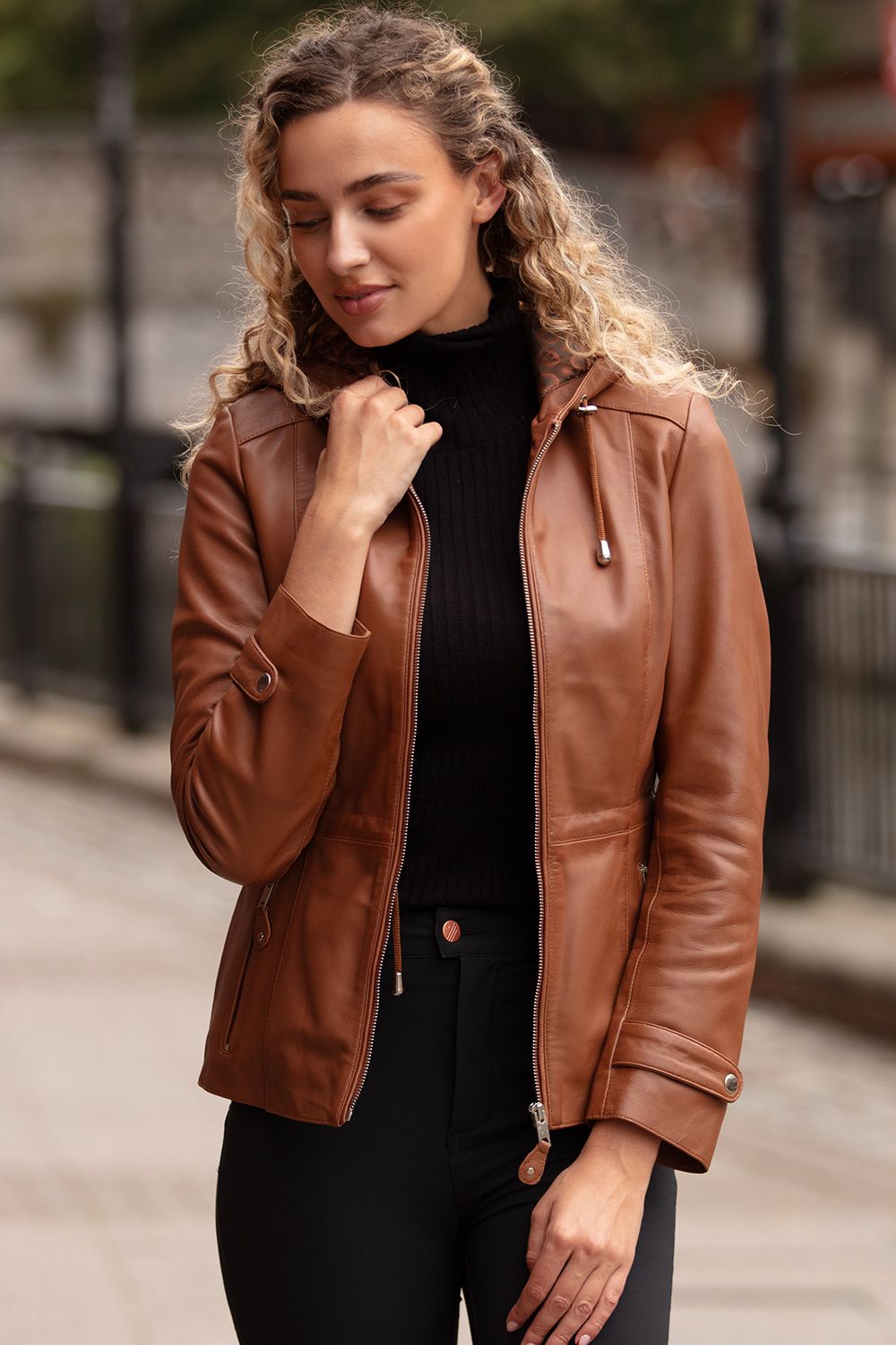 'Anne' Leather Jacket with Adjustable Waist String