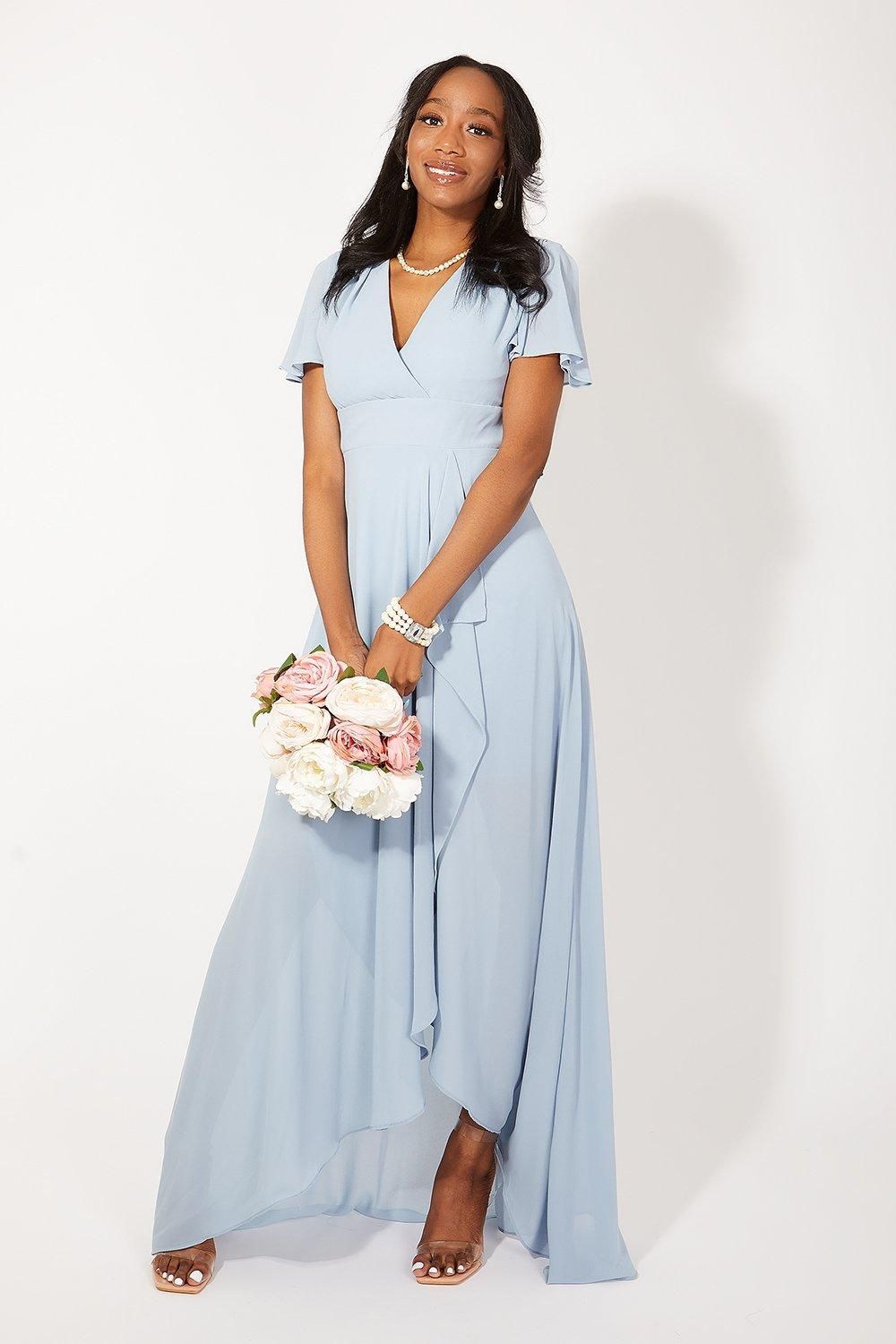 Short Sleeve High Low Wrap Maxi Dress