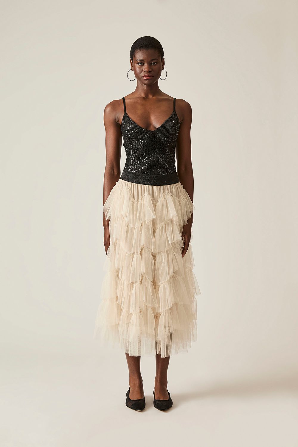 Organza Ruffle Nude Skirt