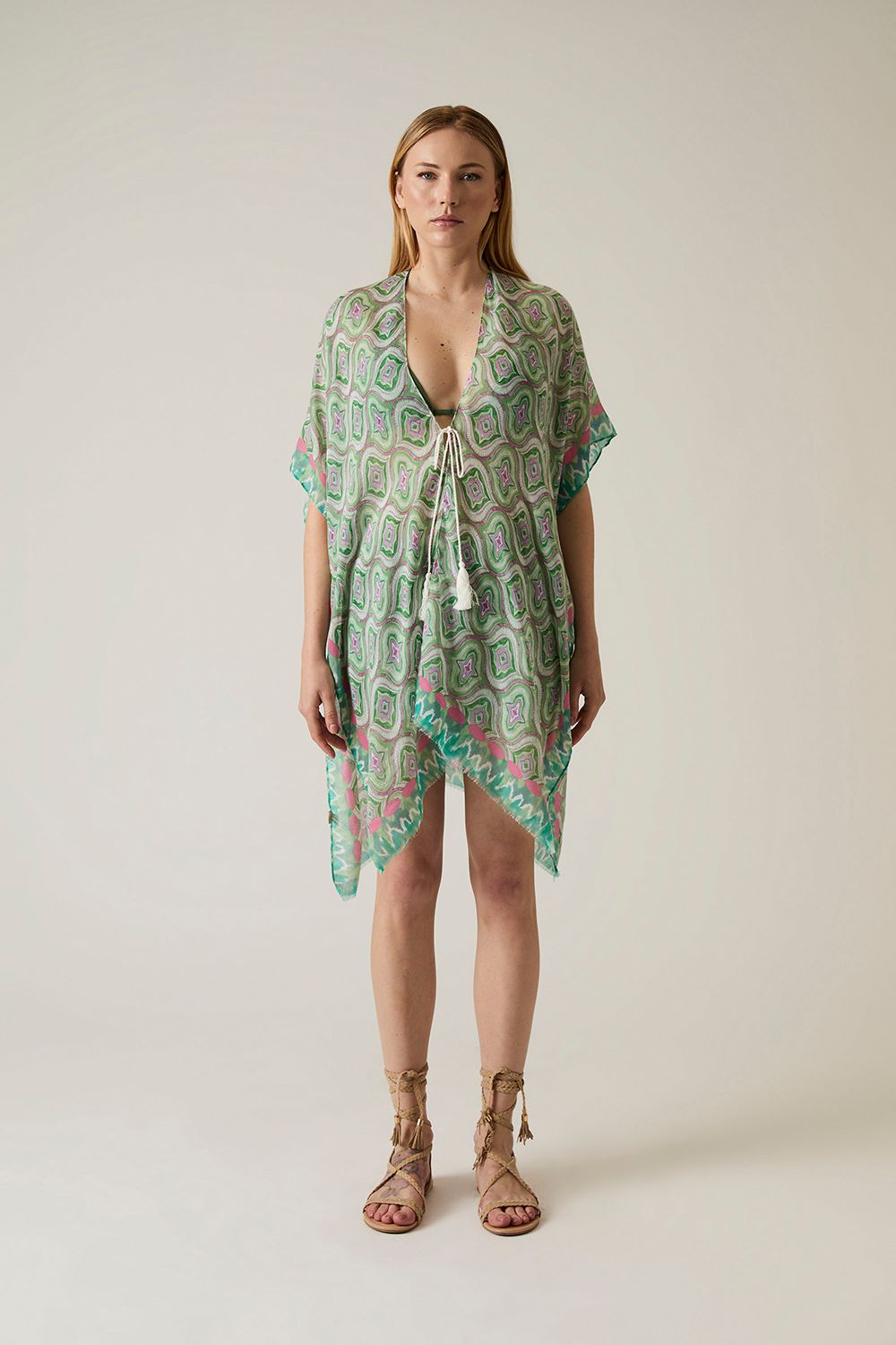 Geometric Print Green Kaftan
