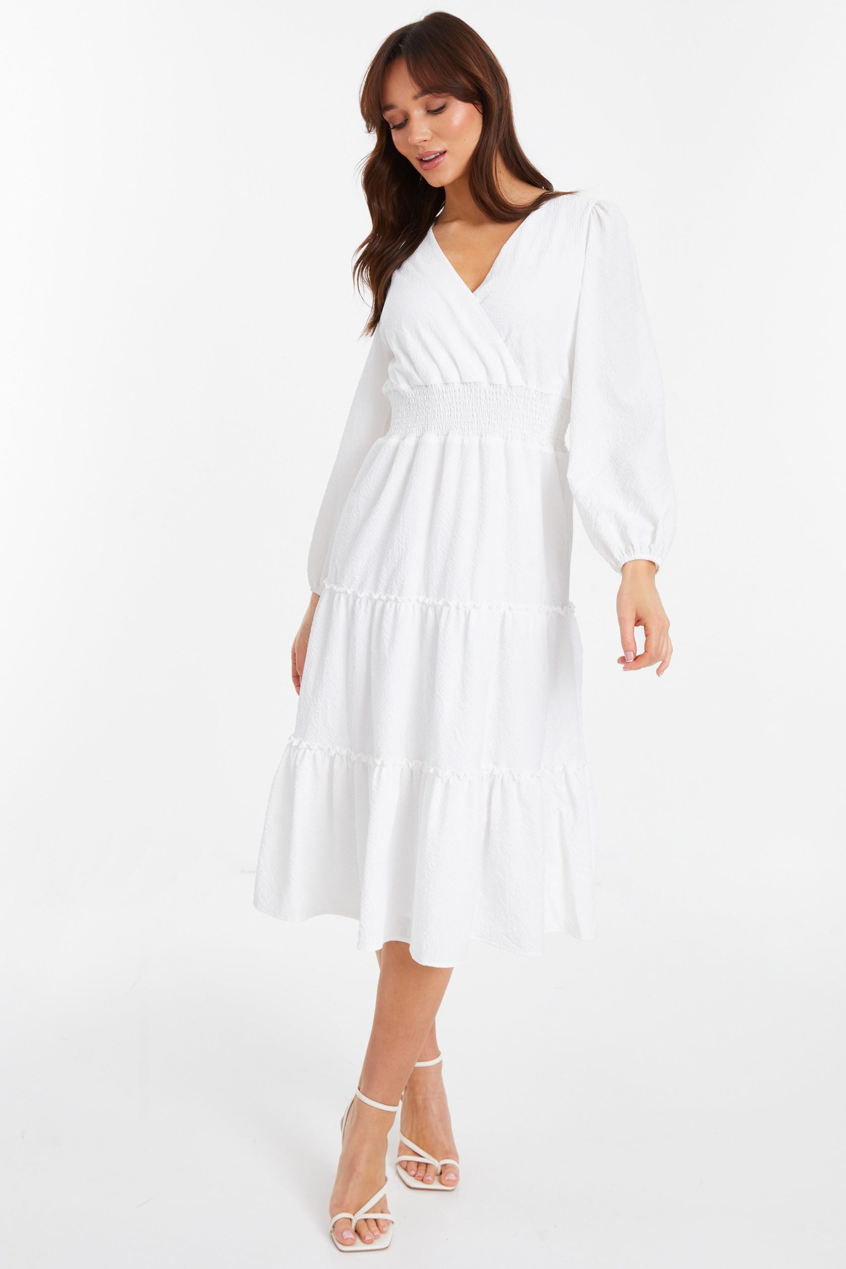 White Textured Midi Dress