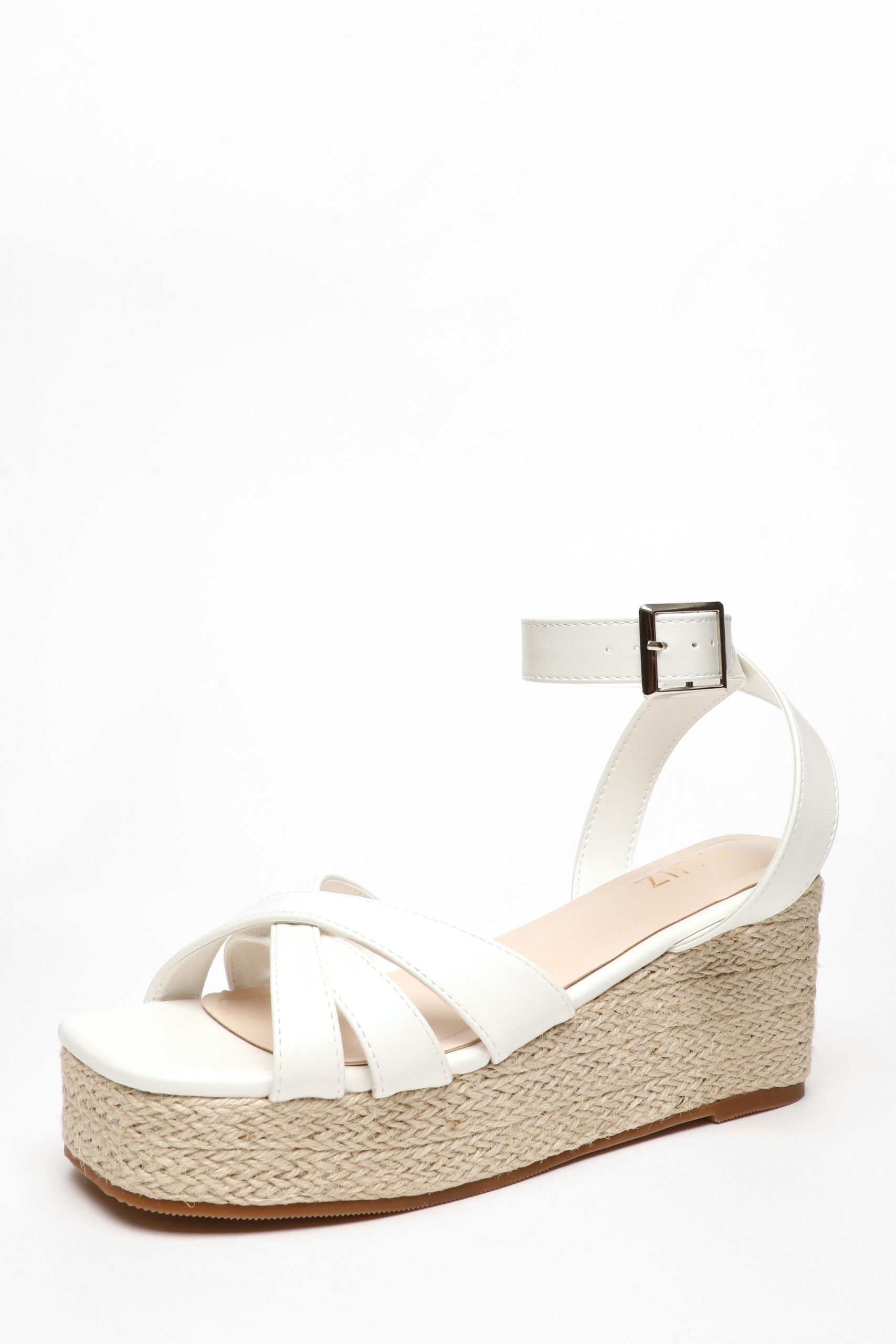 White Faux Leather Strappy Wedges