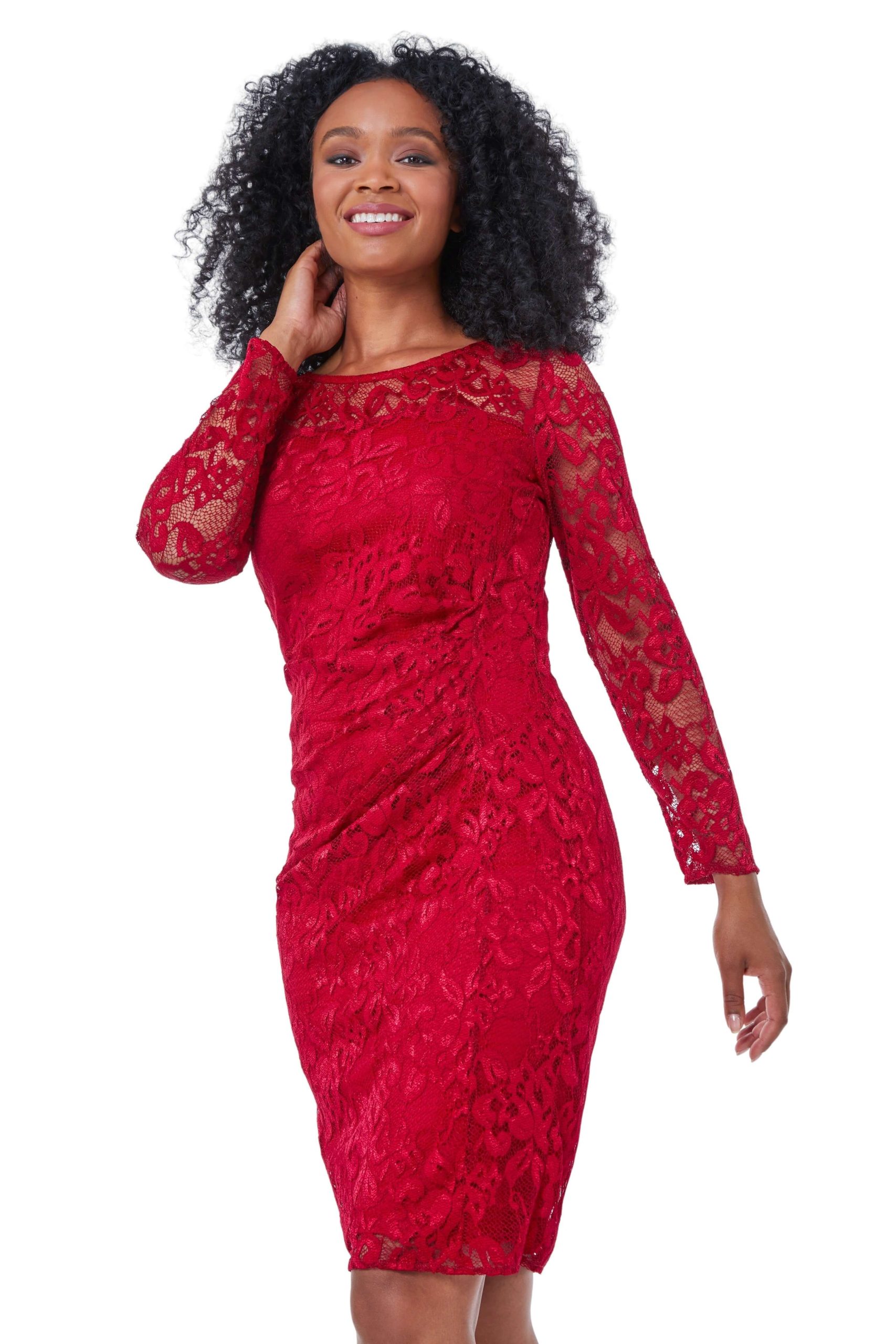 Petite Side Ruched Lace Dress