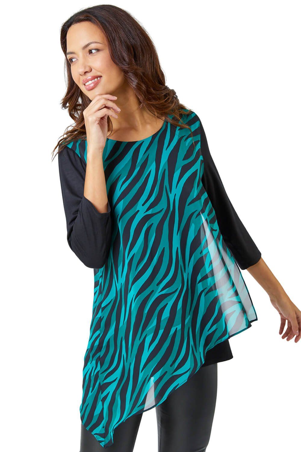 Abstract Print Overlay Tunic Top