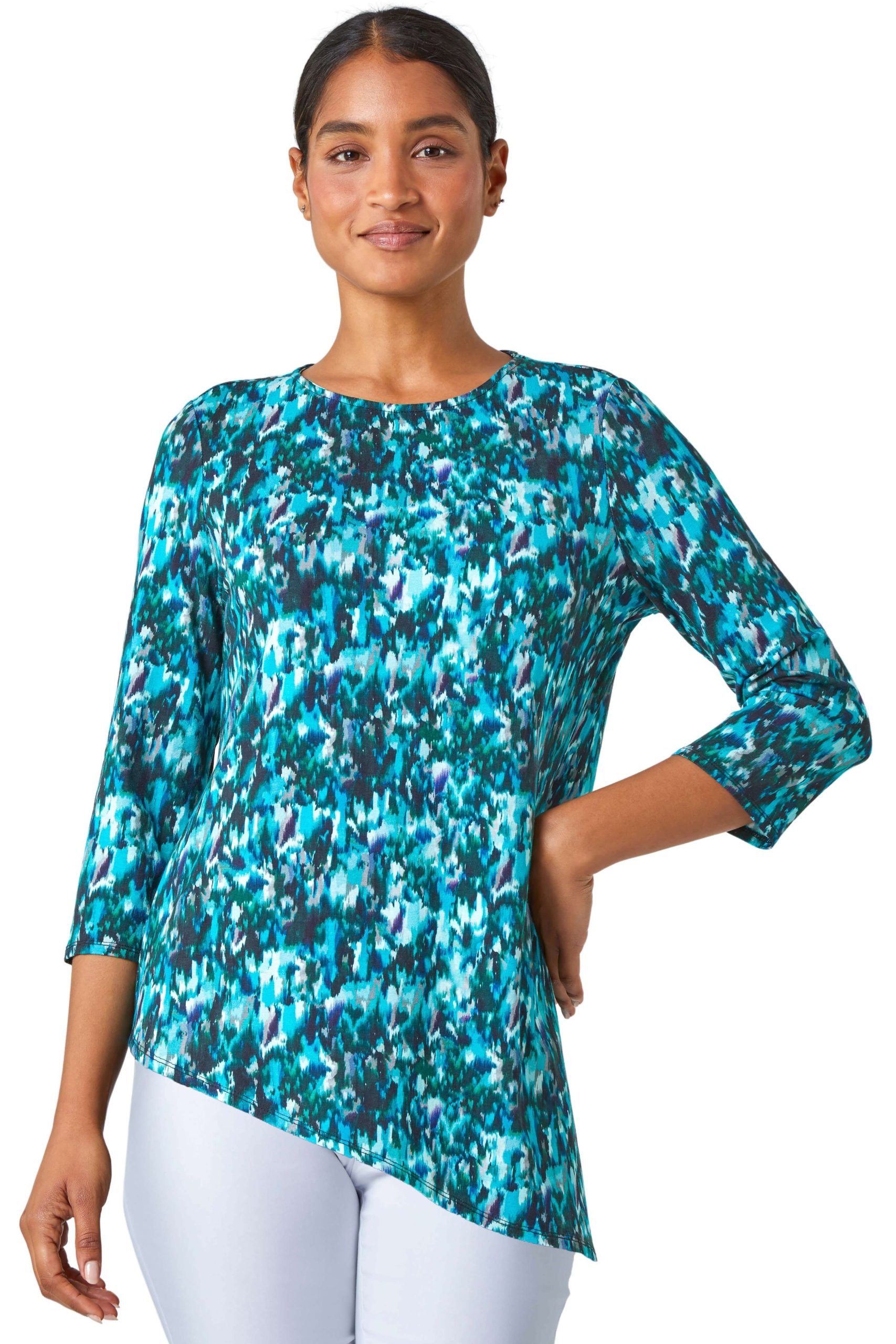 Abstract Print Asymmetric Stretch Top