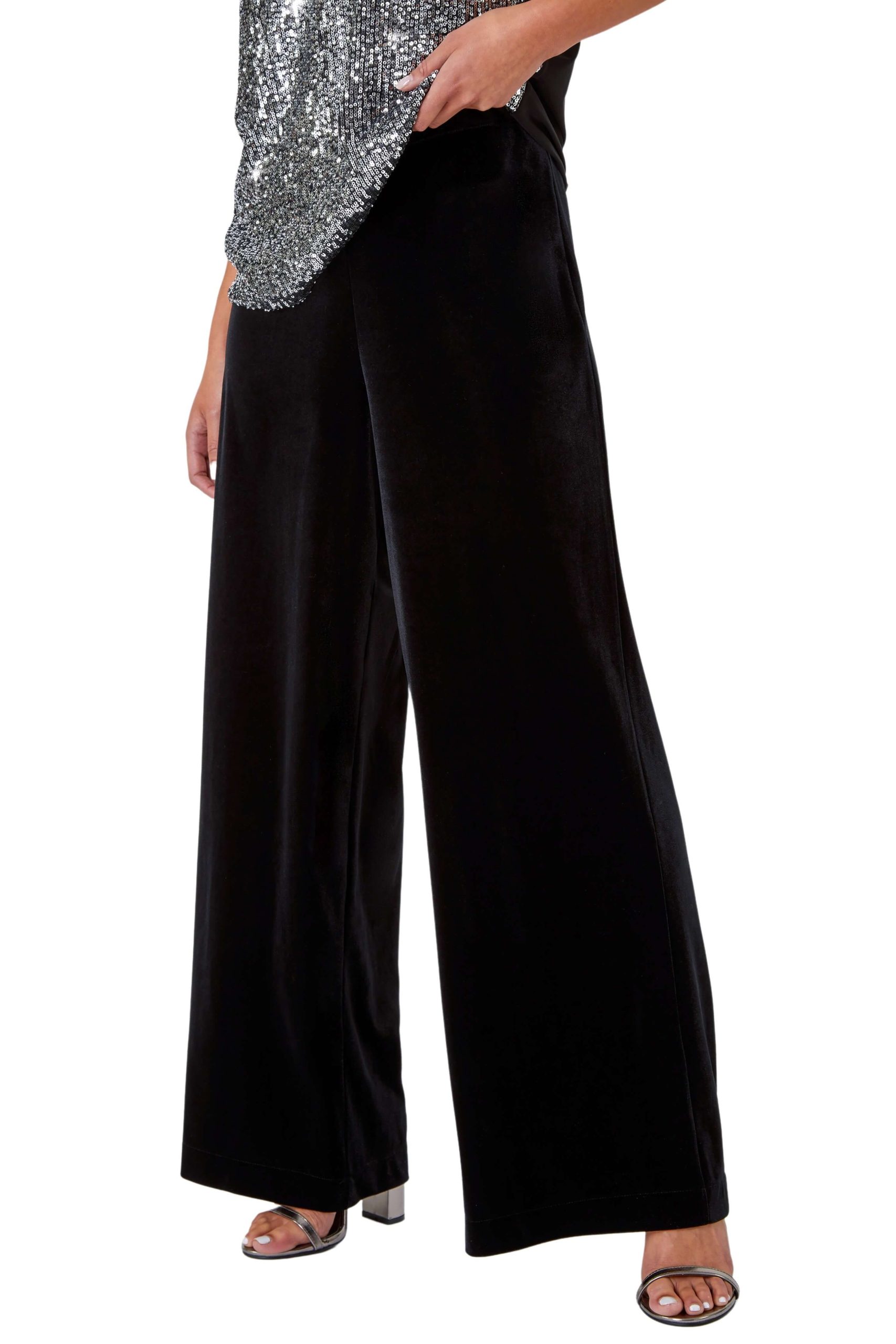 Petite Wide Leg Velvet Stretch Trouser