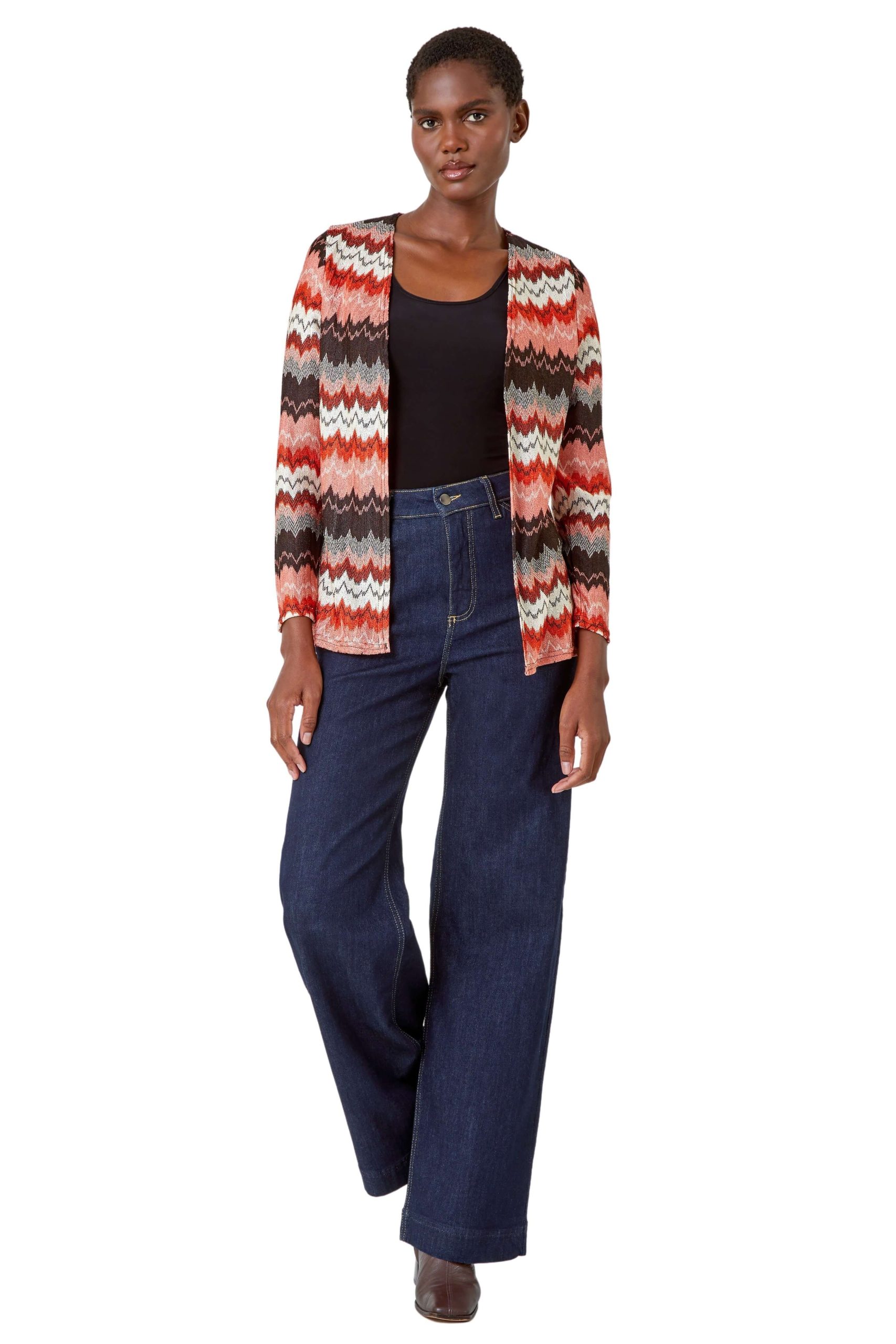 Zig Zag Print Knitted Stretch Cardigan