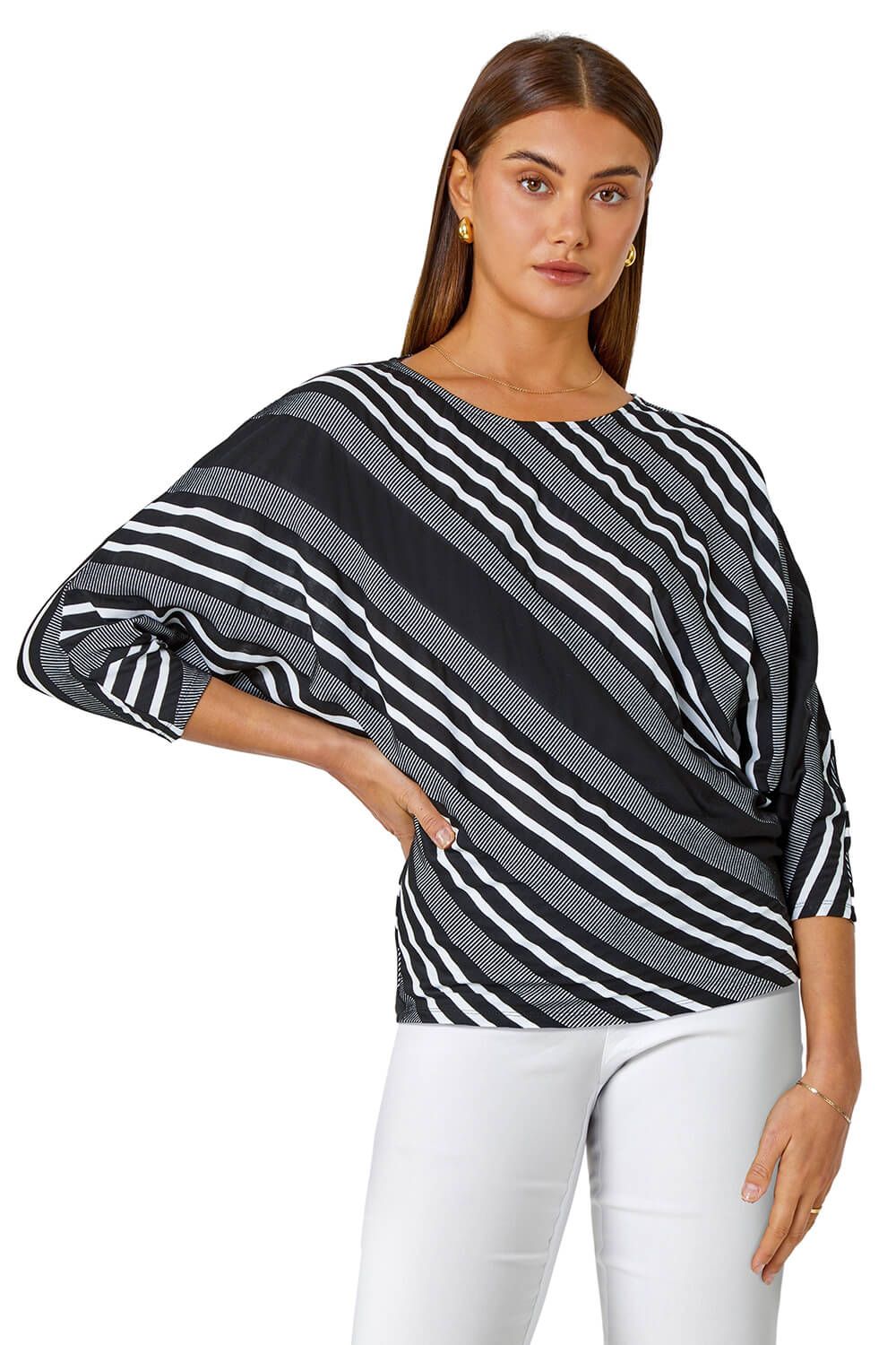 Relaxed Stripe Print Stretch Top