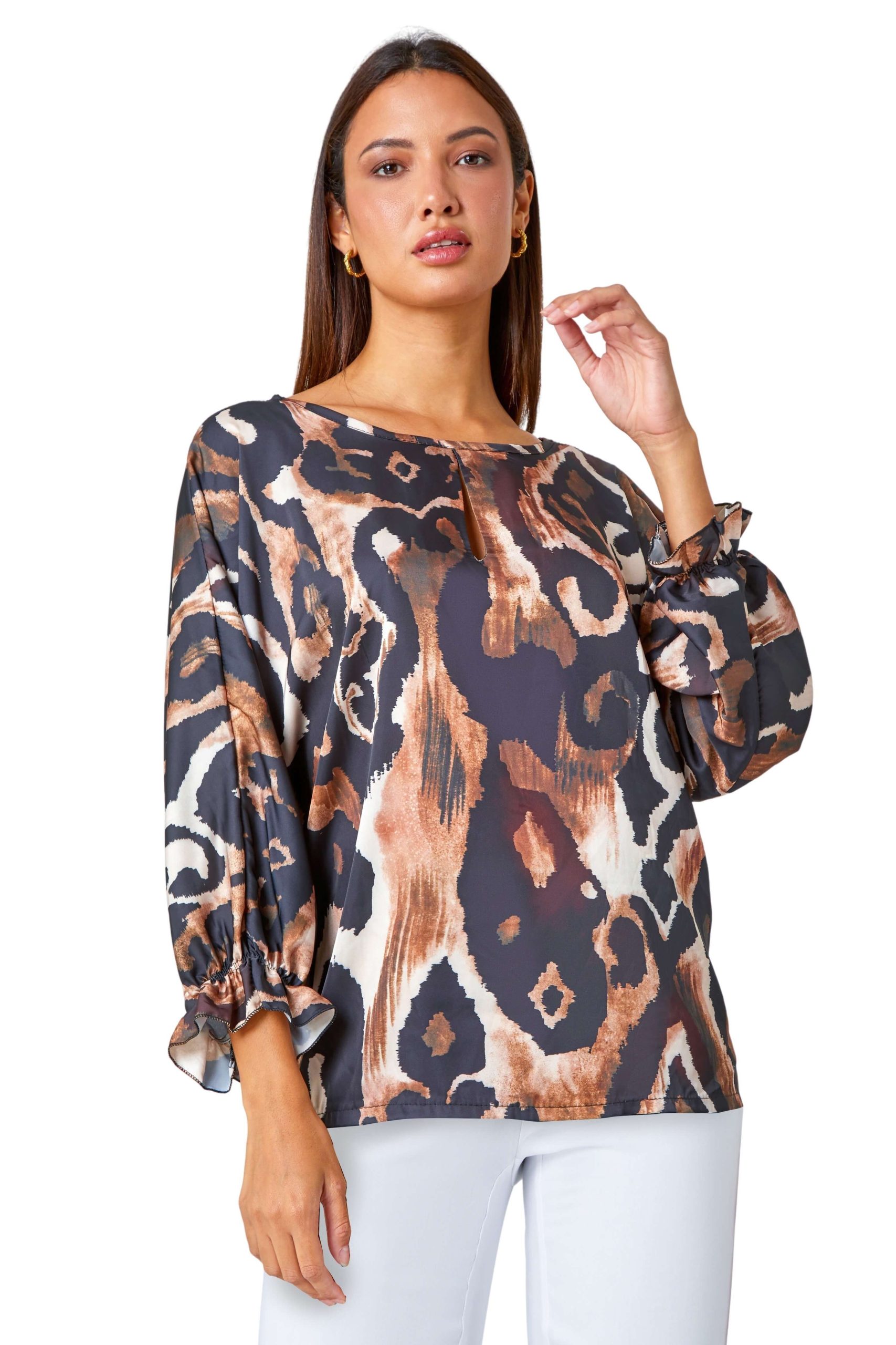 Abstract Print Blouson Sleeve Top