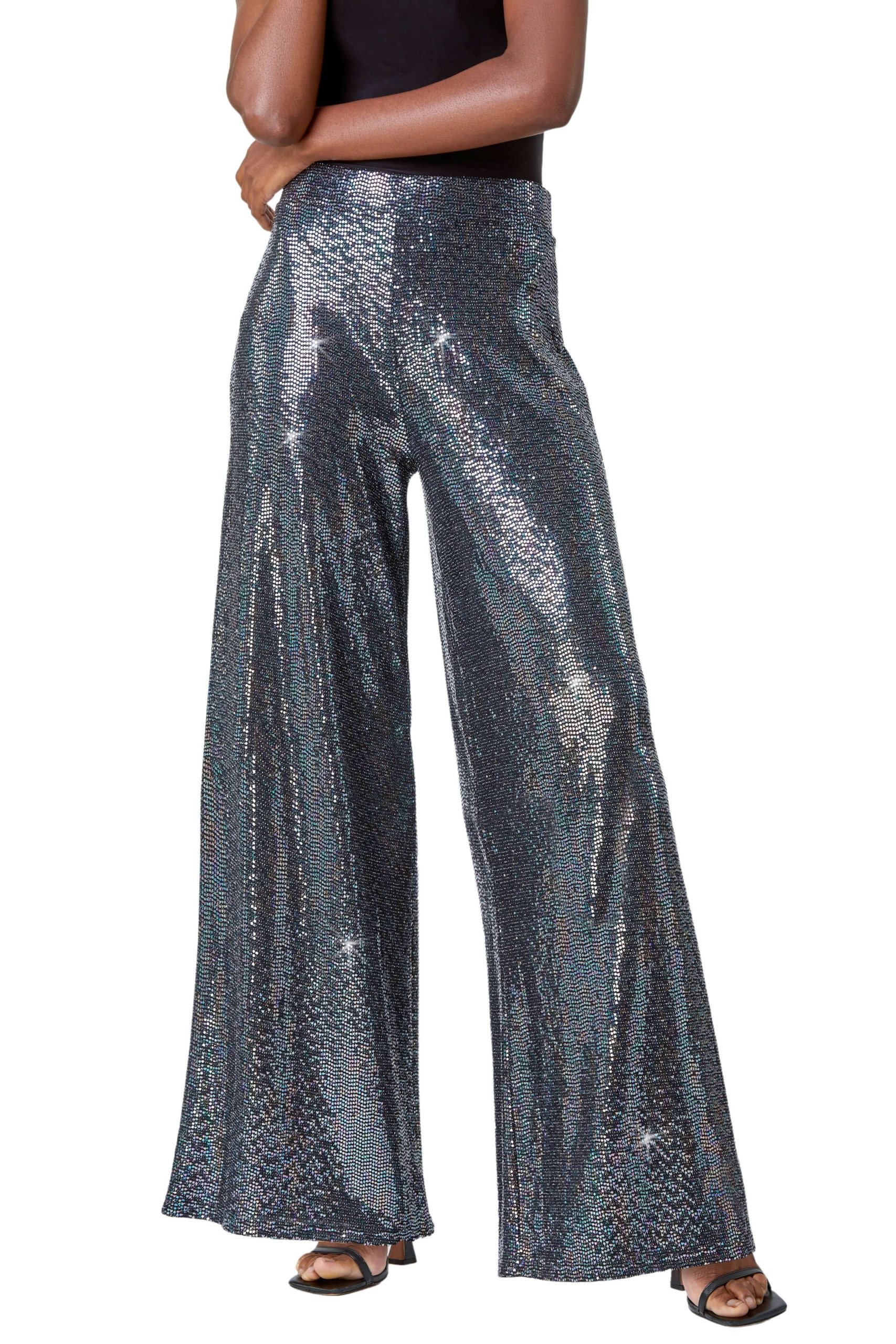 Wide Leg Sequin Stretch Trousers