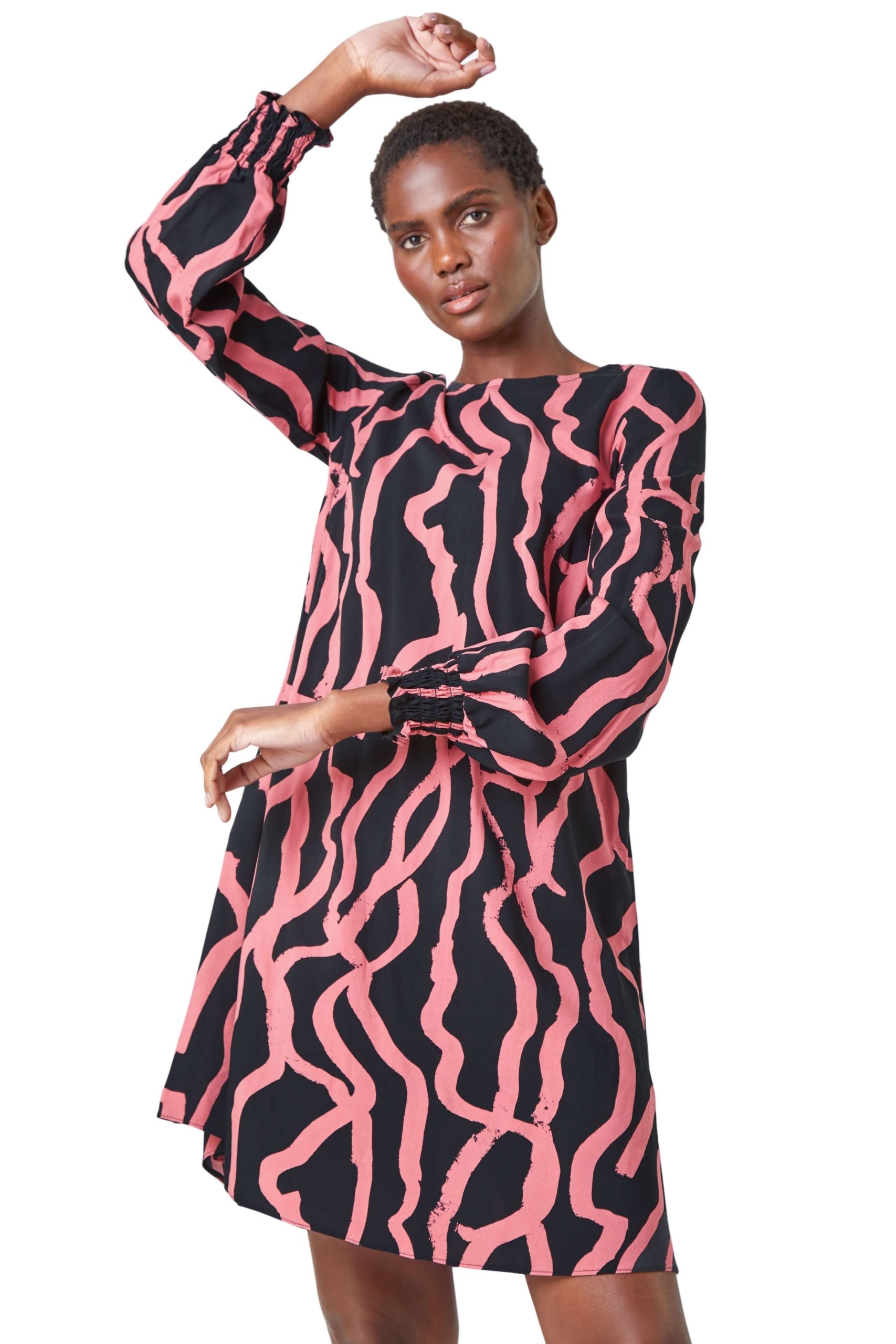 Abstract Line Print Swing Dress
