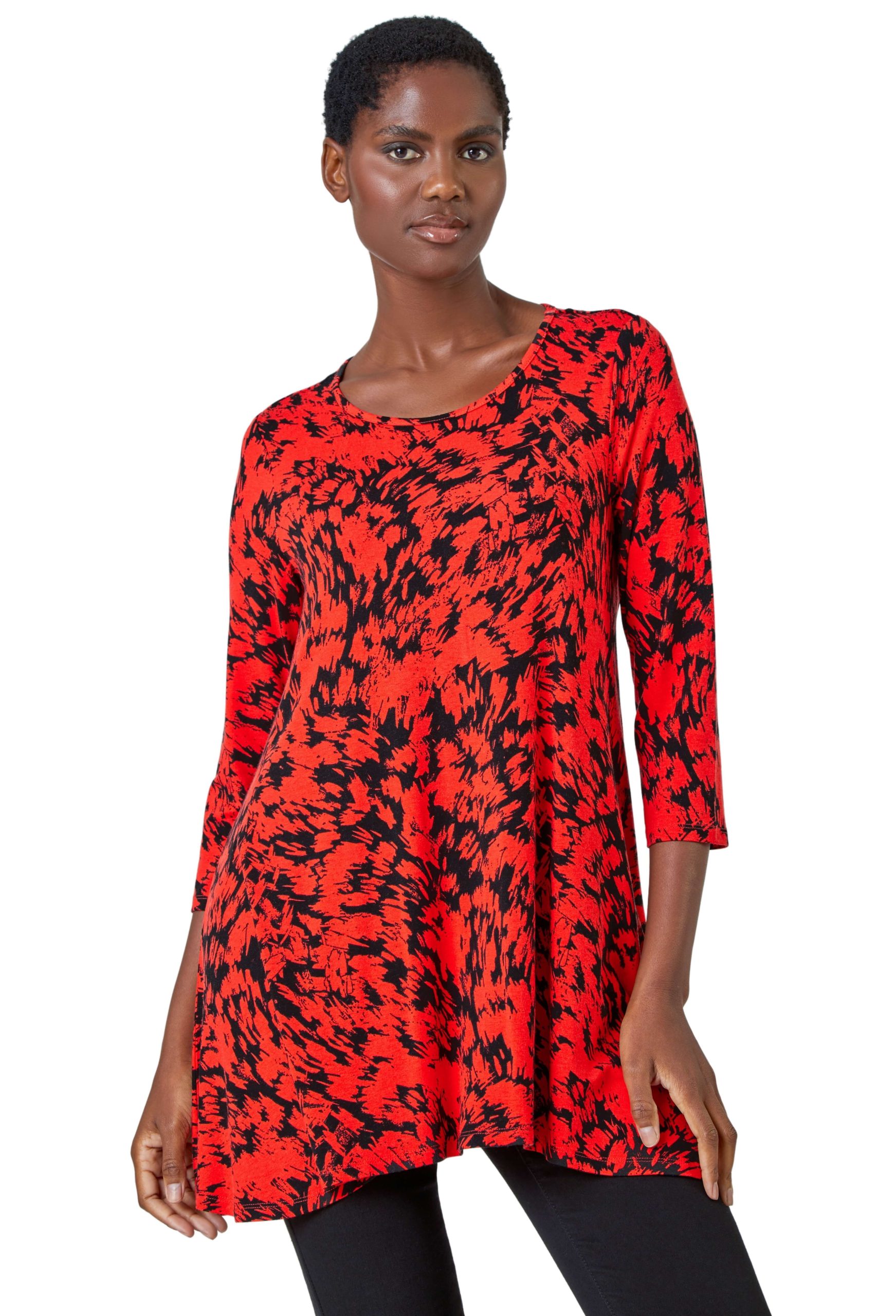 Abstract Print Hanky Hem Tunic Top
