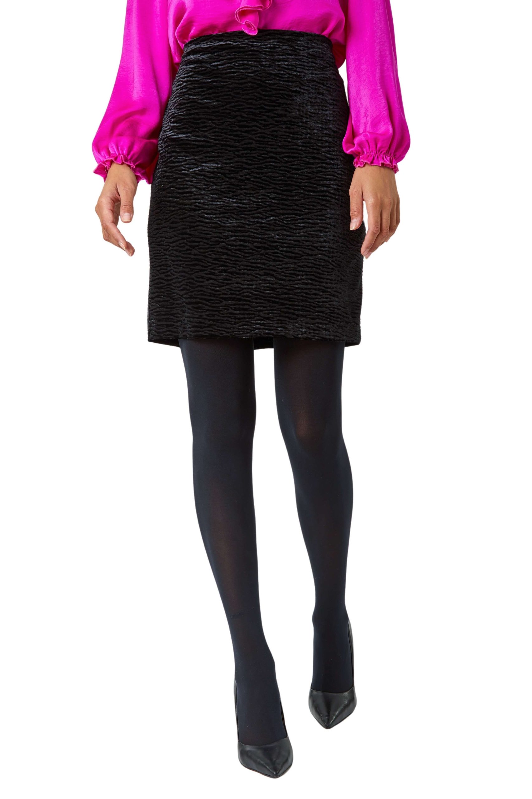 Textured Velvet Stretch Pencil Skirt