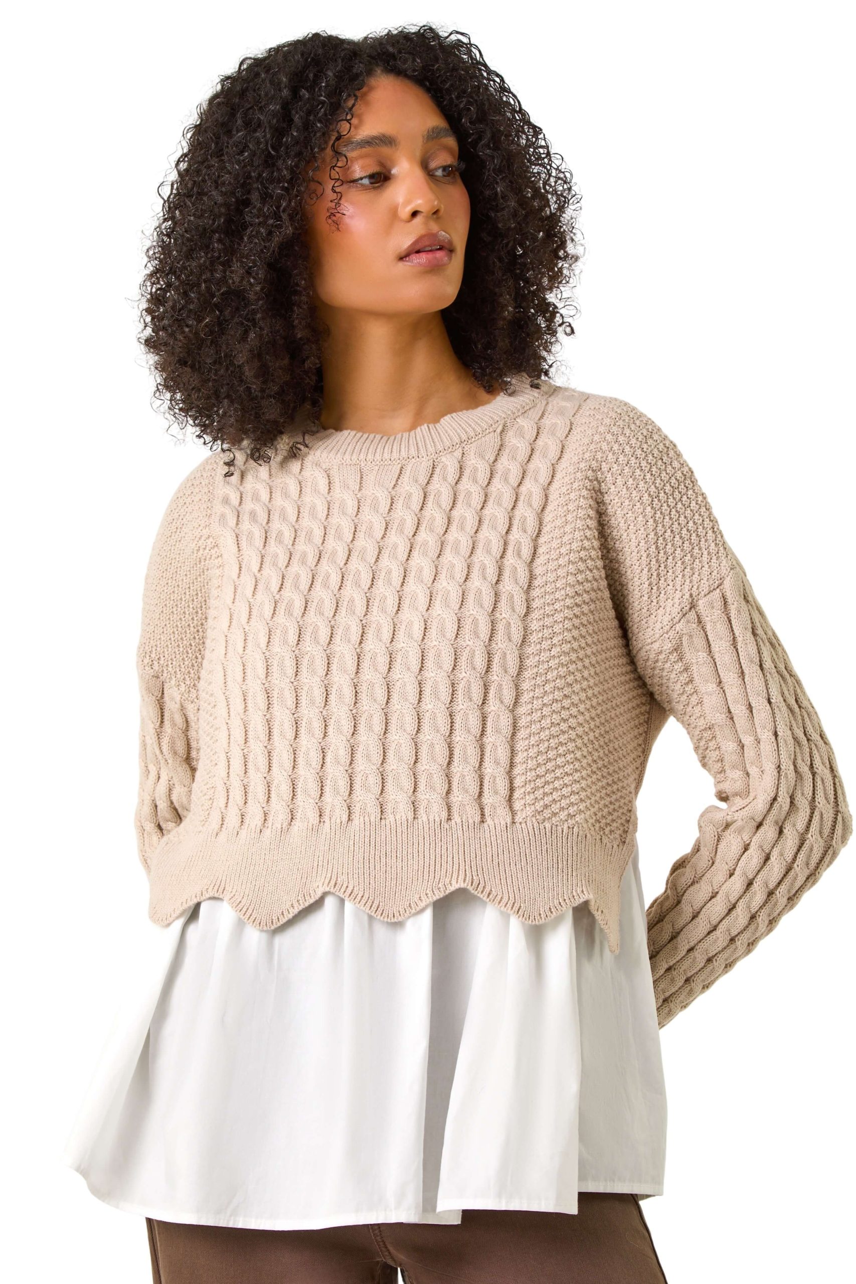 2 in 1 Contrast Cable Knit Jumper