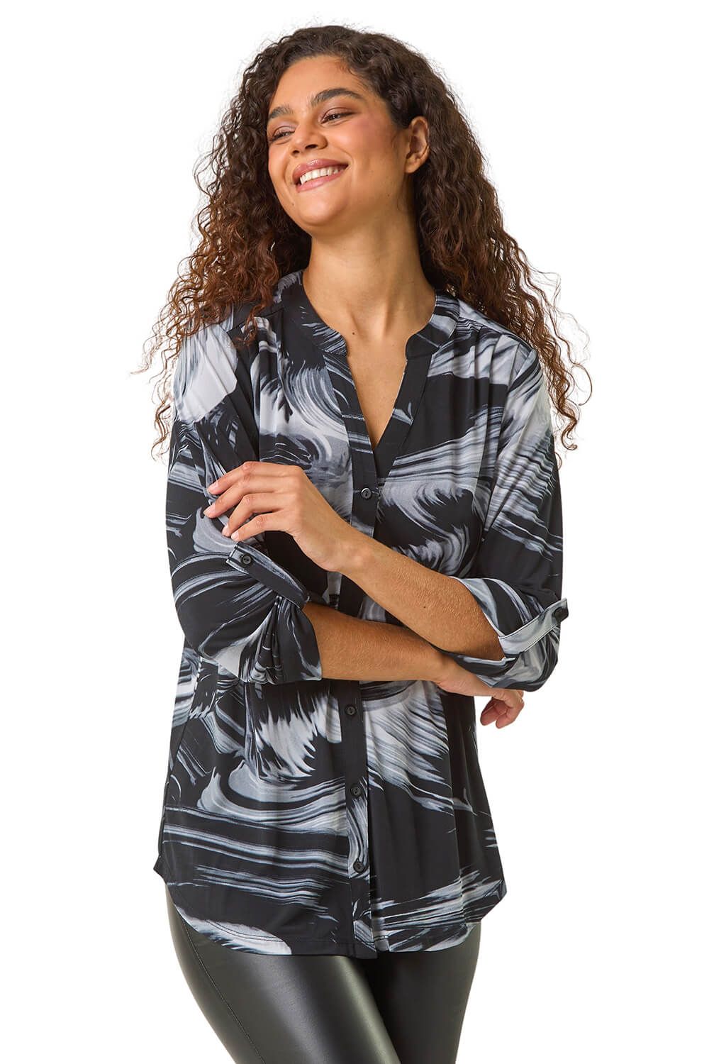 Stretch Brushed Print Blouse