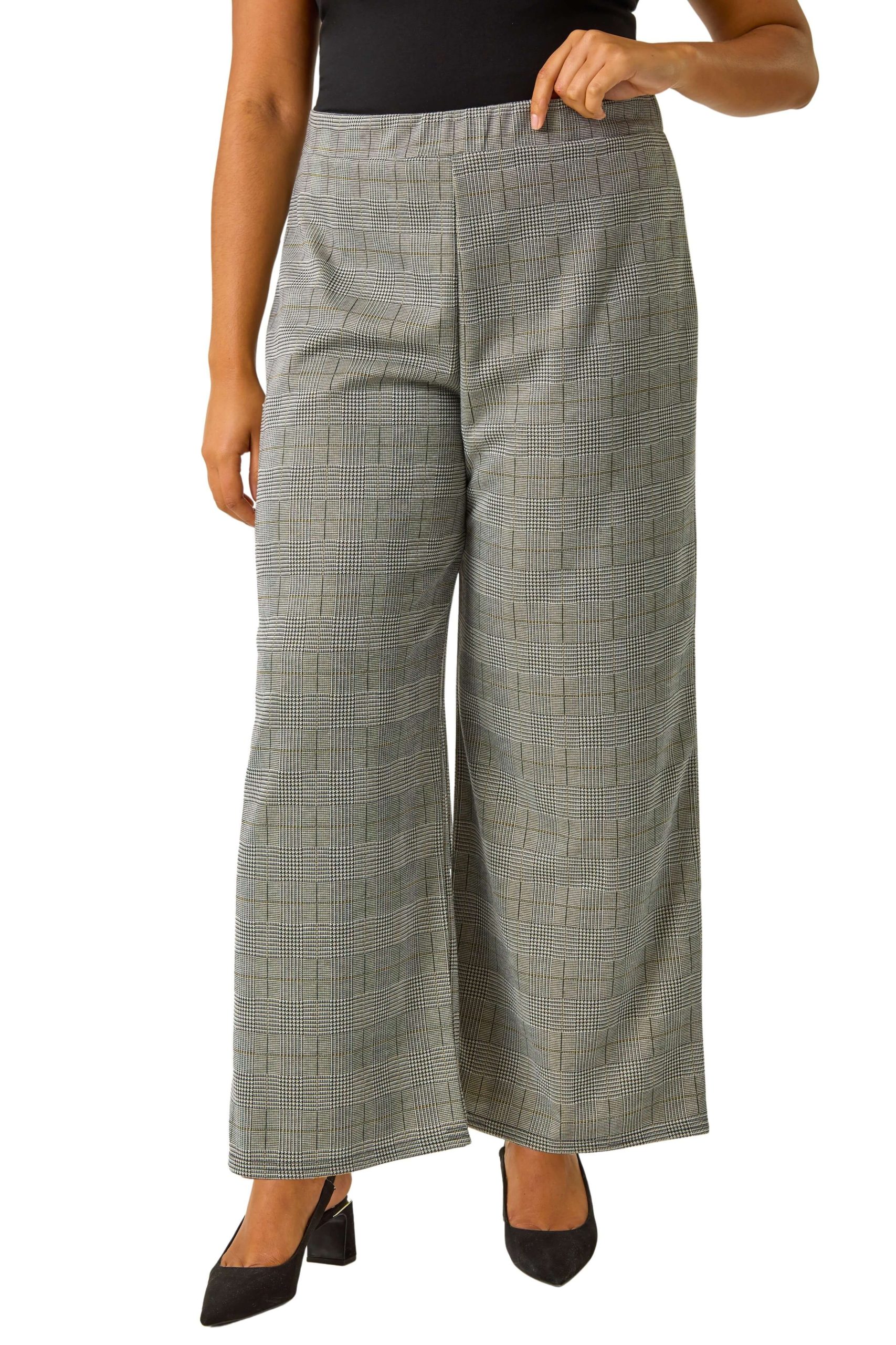 Curve Checked Elastic Waist Wide Leg Trouser