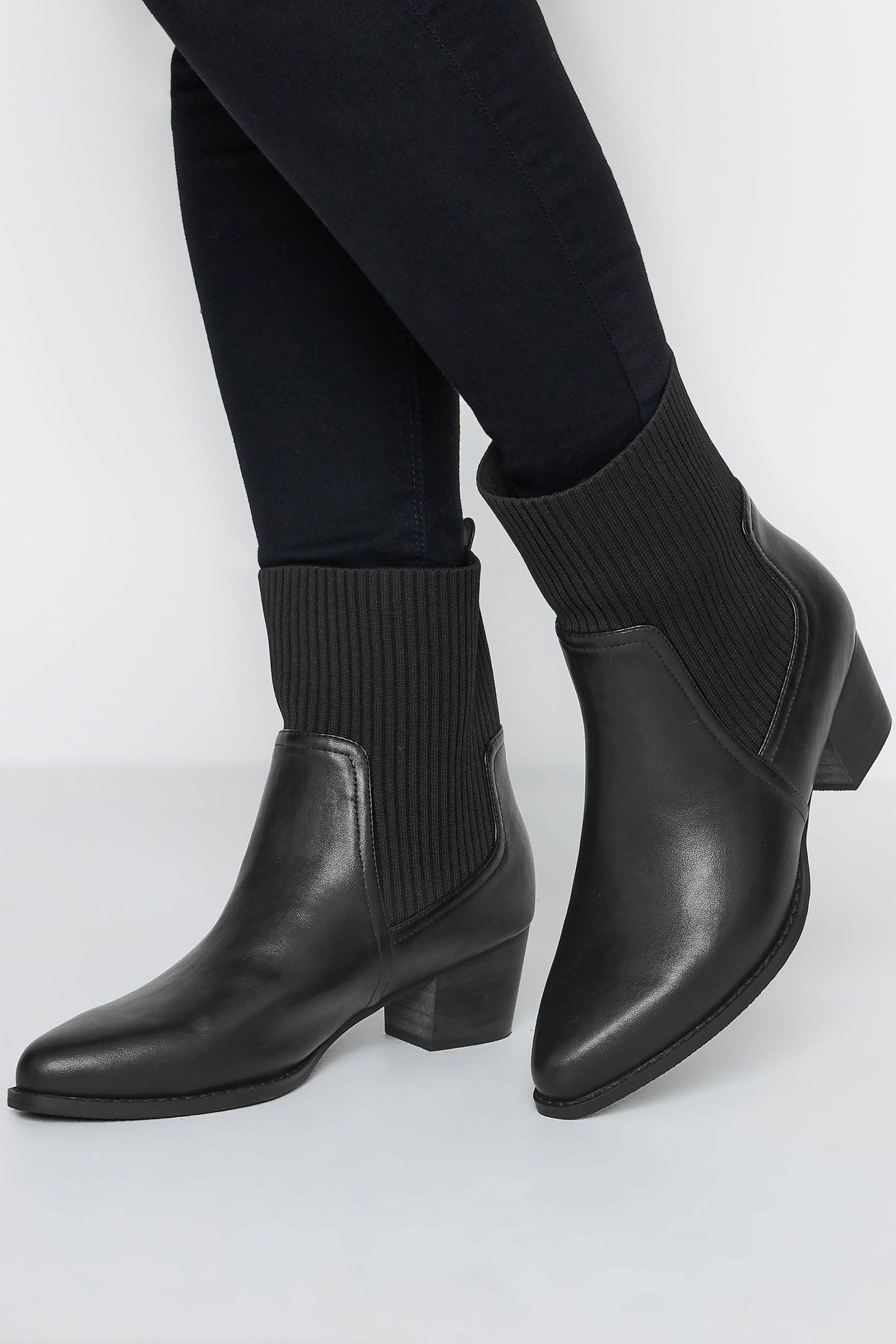 Wide Fit Sock Top Line Western Heeled Boots