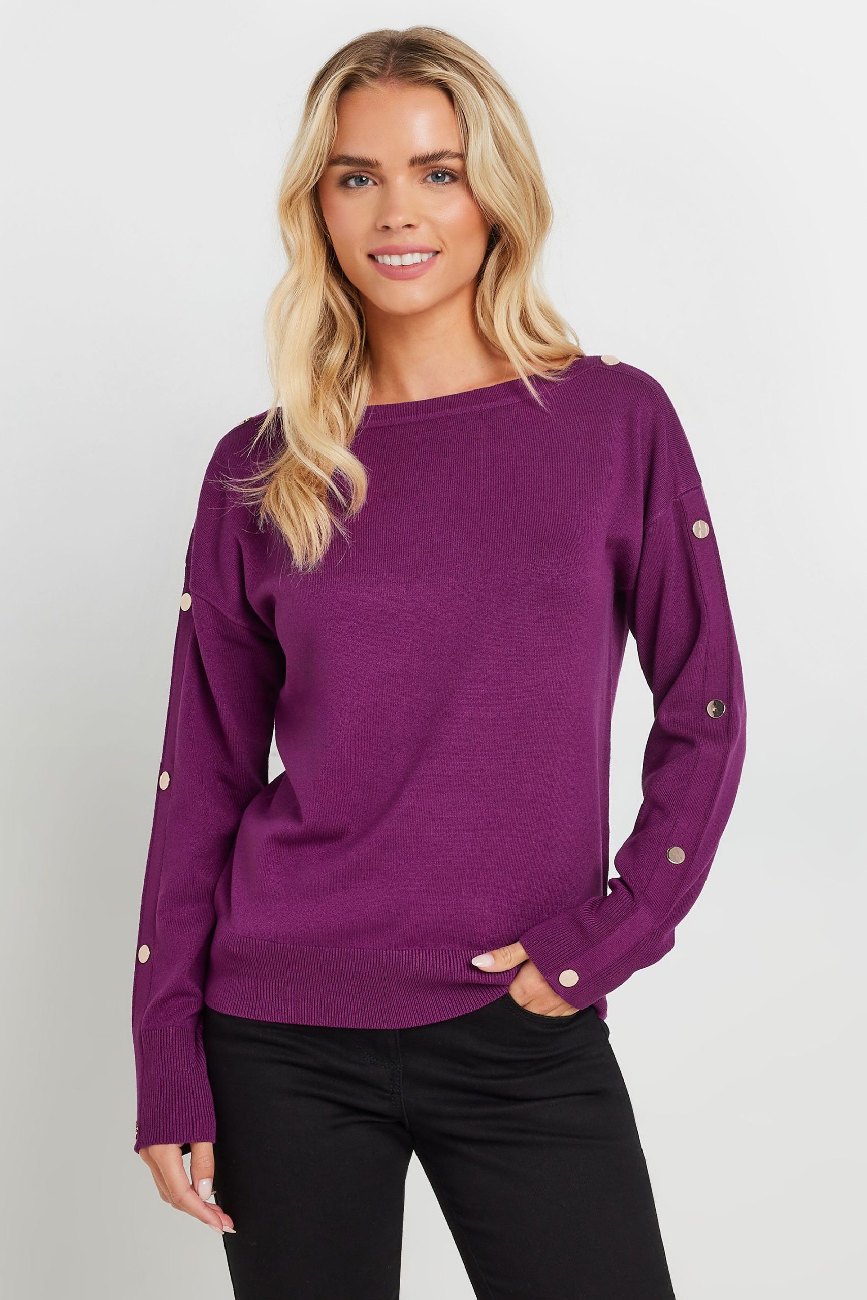 Petite Button Sleeve Detail Jumper
