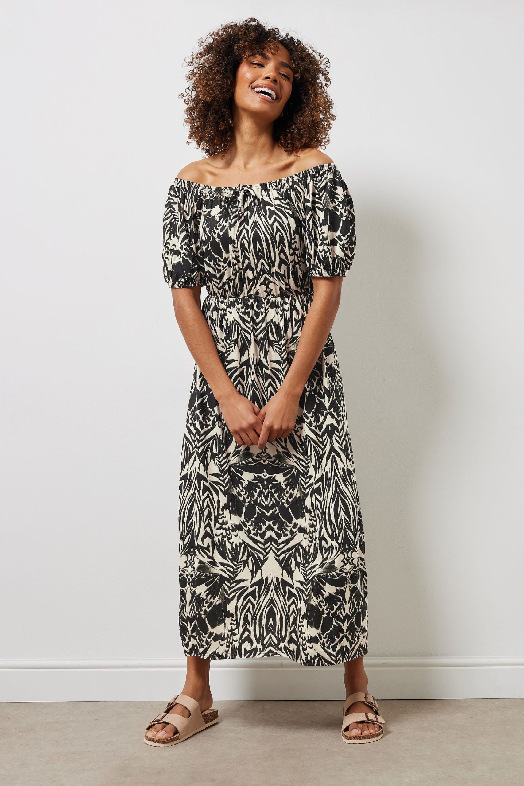 Abstract Print Bardot Dress