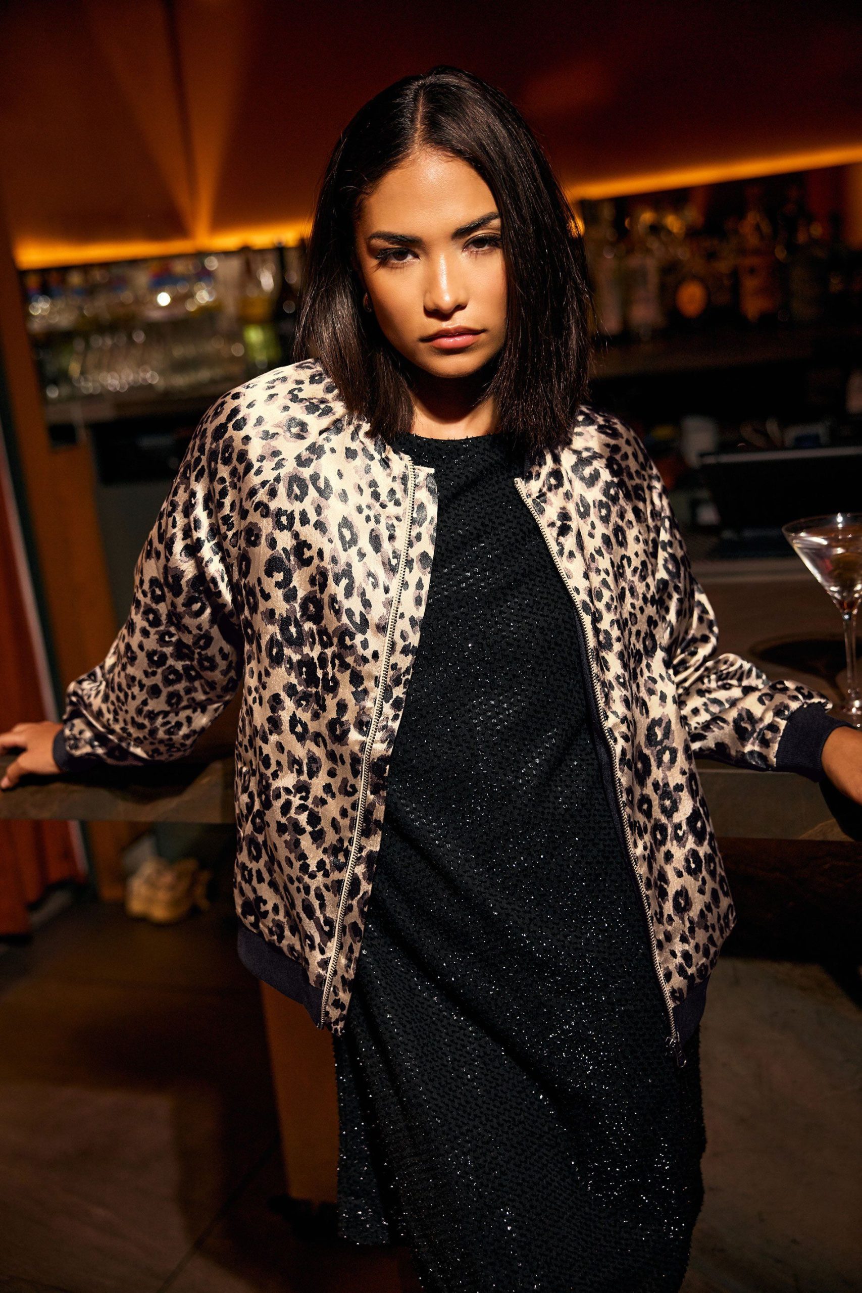 Petite Leopard Print Bomber
