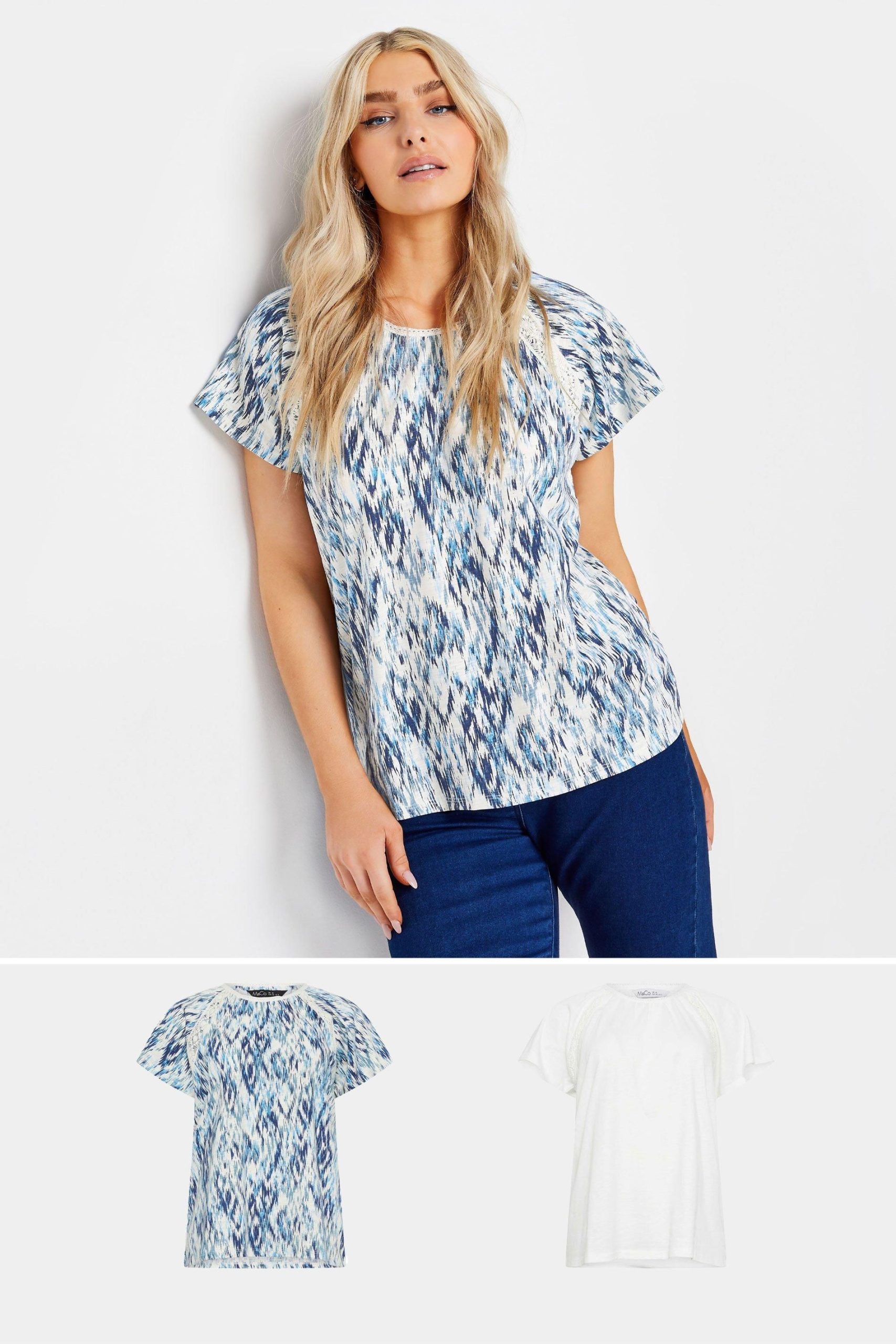 2 Pack Lace Detail and Ikat Cotton Tops