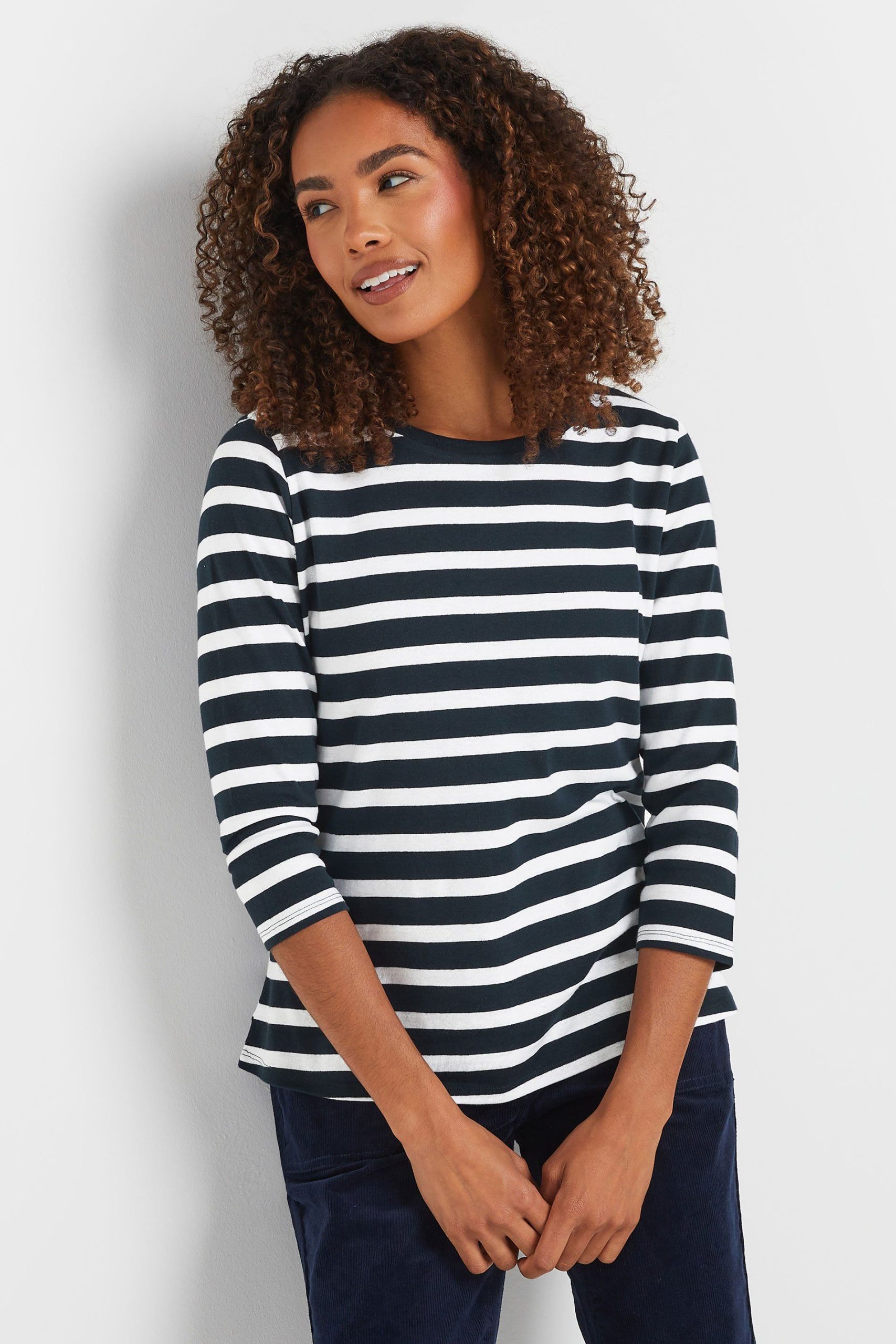 3/4 Sleeve Stripe Crew Neck Top