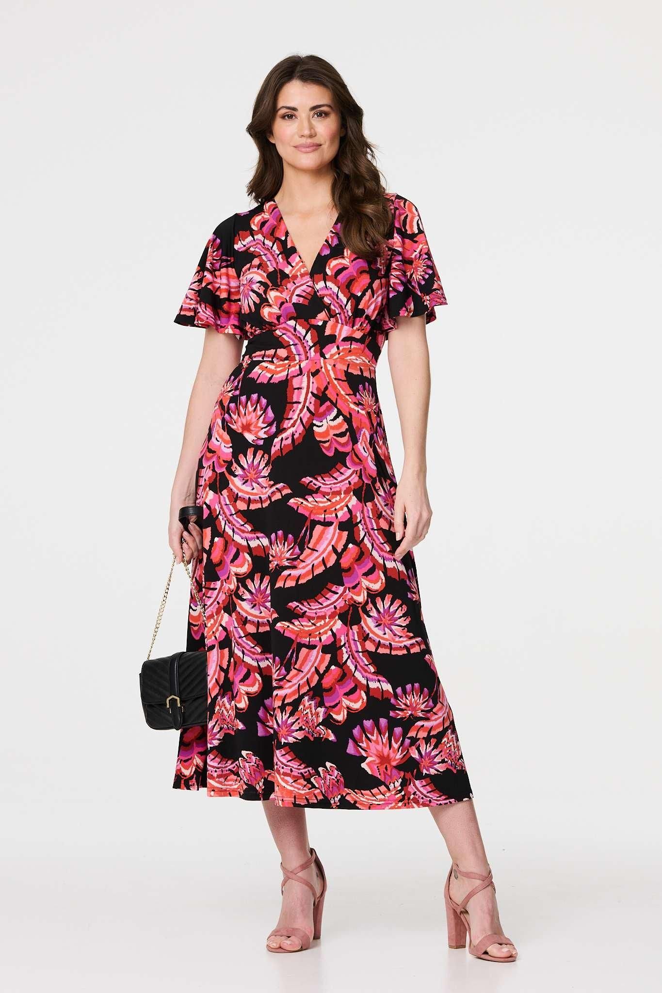 Printed Angel Sleeve Maxi Dress