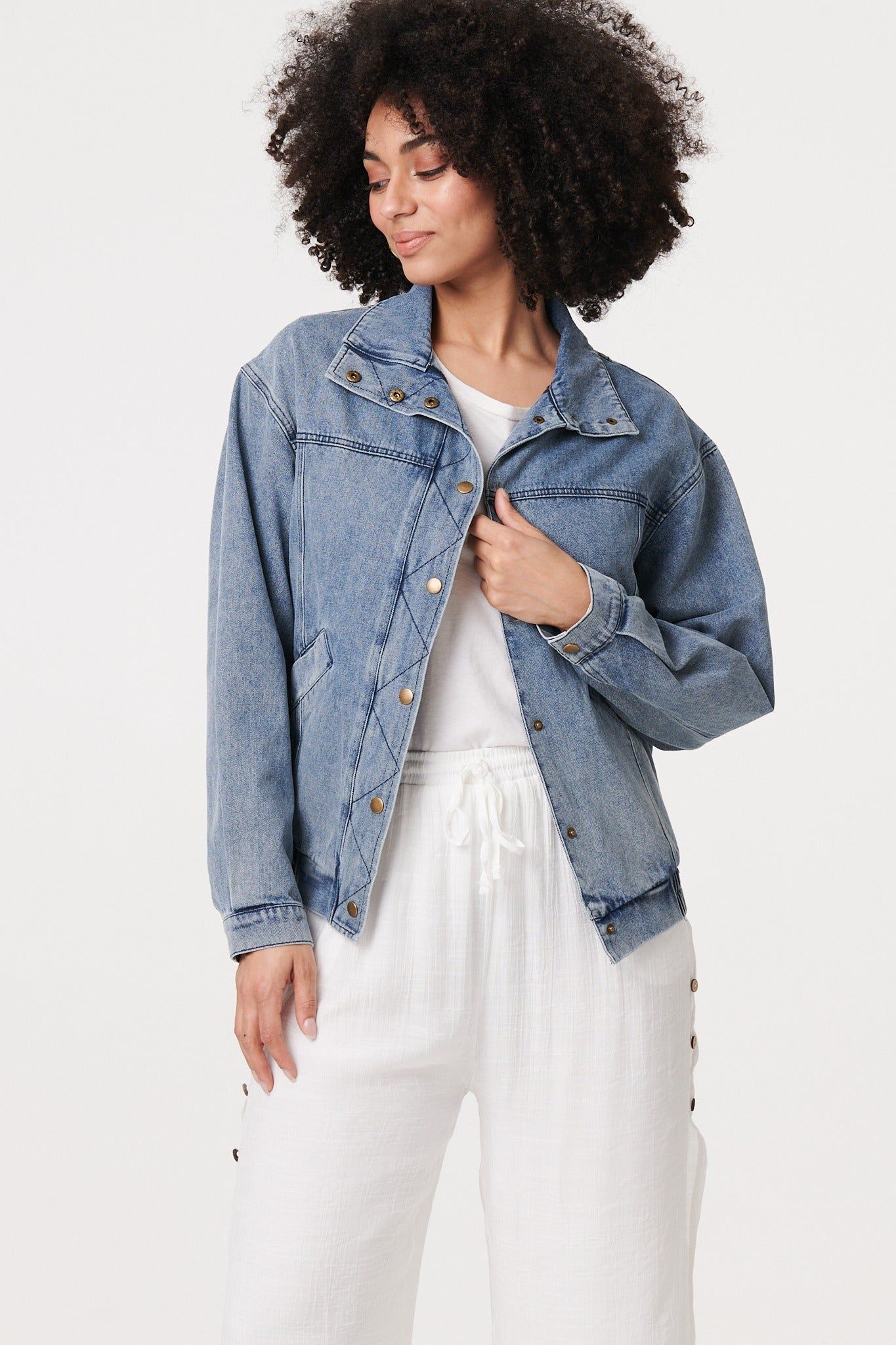 Zig Zag Stitch Long Sleeve Denim Jacket