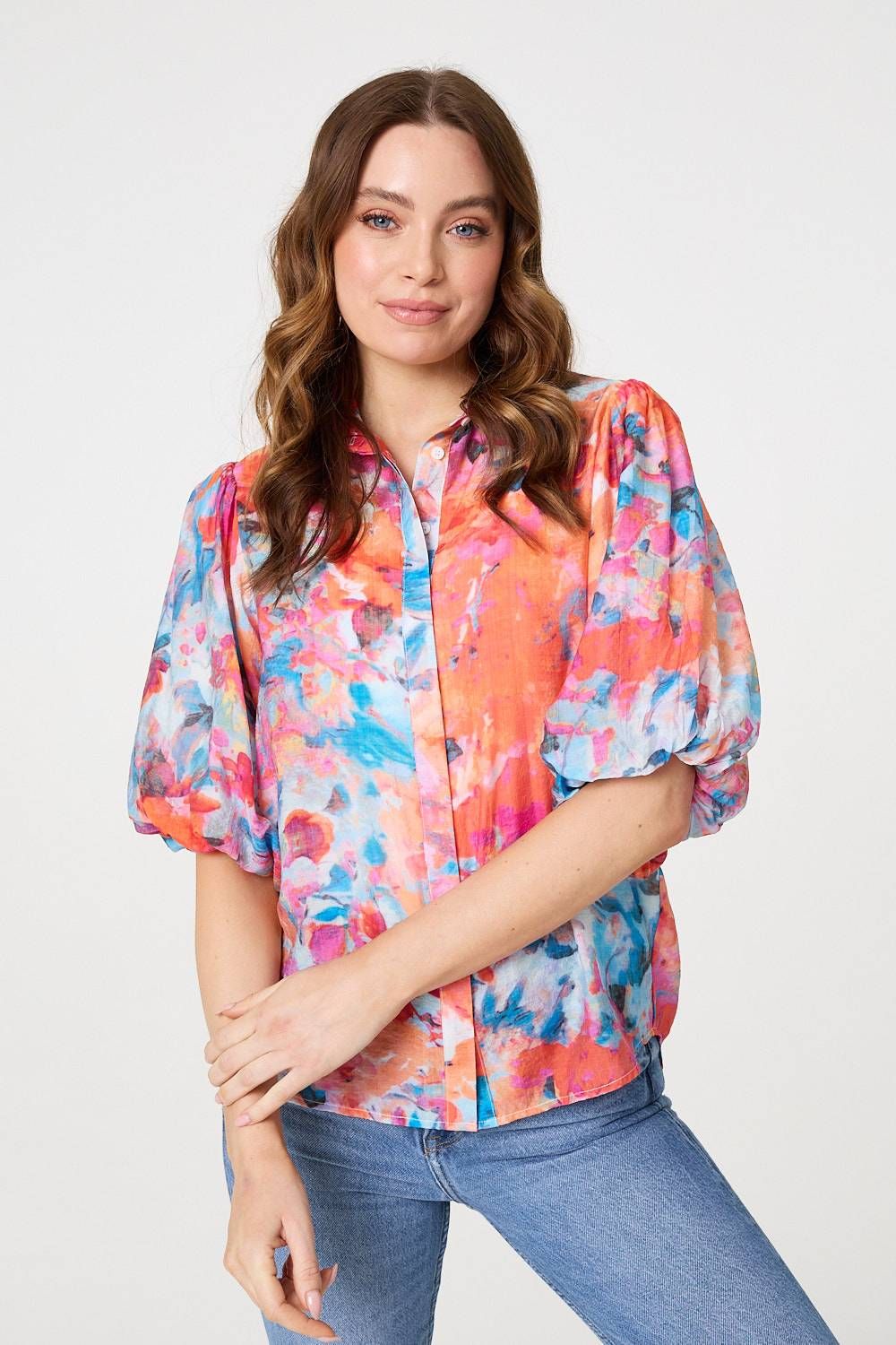 Abstract Print 1/2 Sleeve Shirt